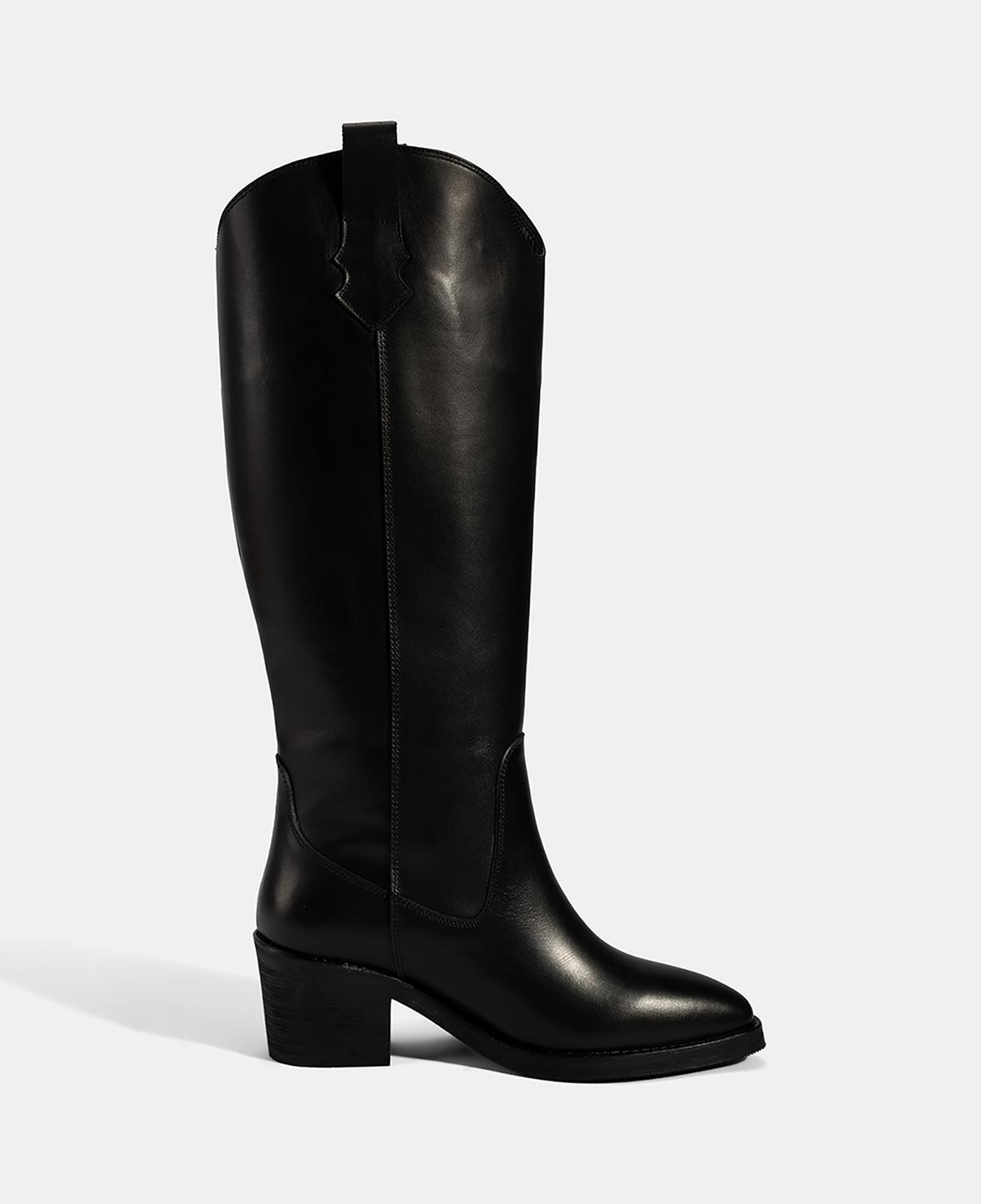 Kadın Siyah Kalın Topuklu Deri Çizme