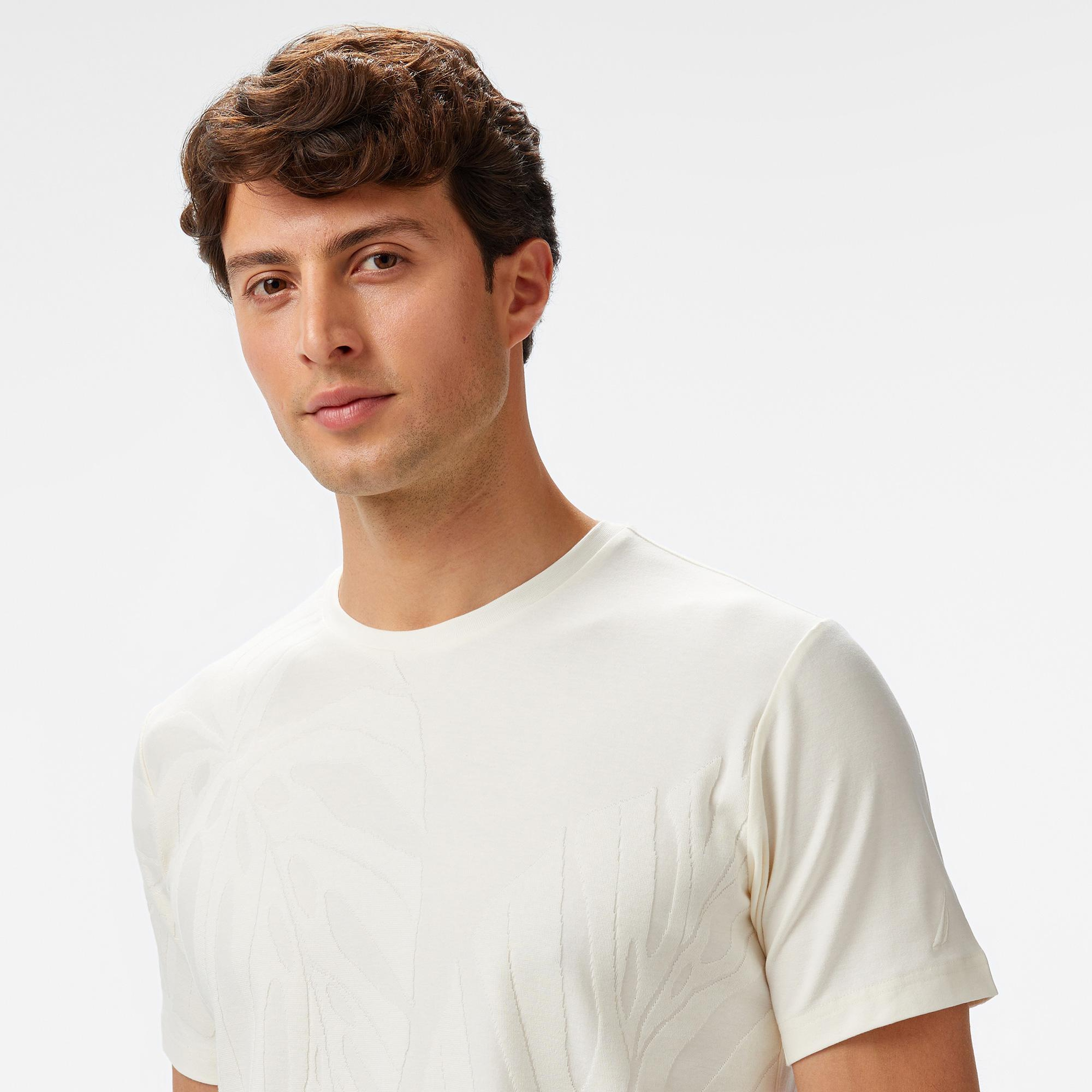 Nautica Erkek Krem Rengi Regular Fit Desenli T-Shirt