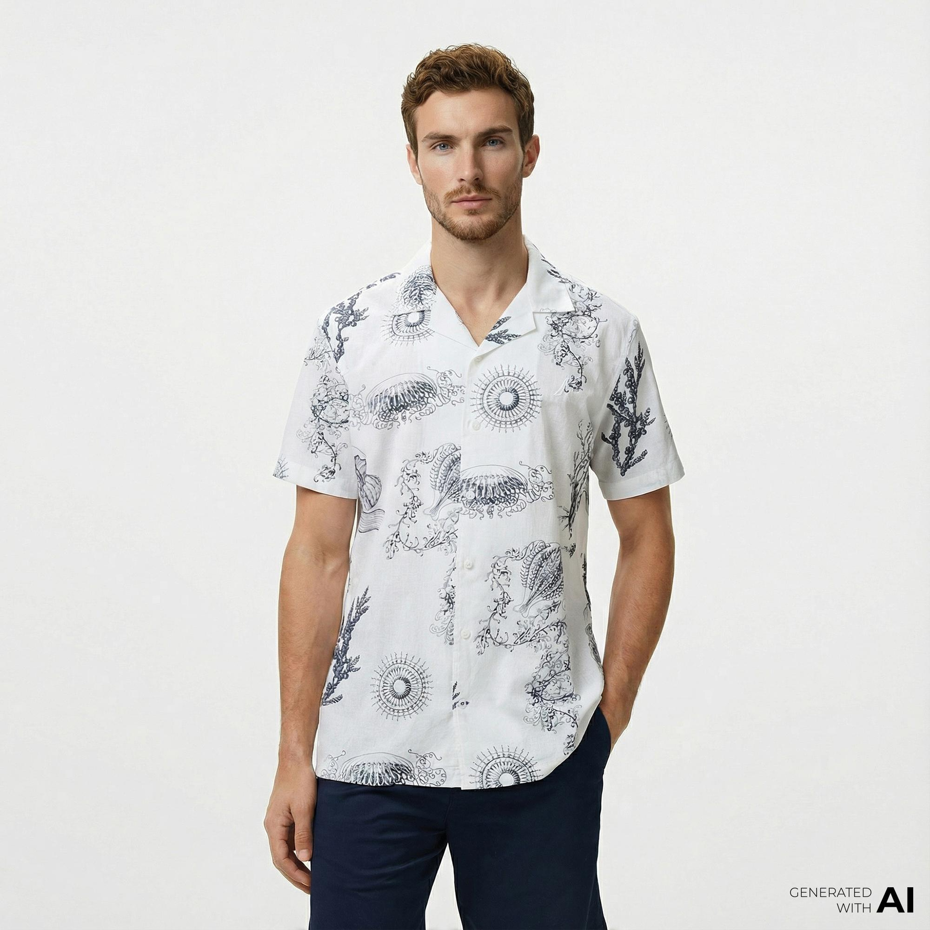 Nautica Erkek Beyaz Classic Fit Desenli Gömlek