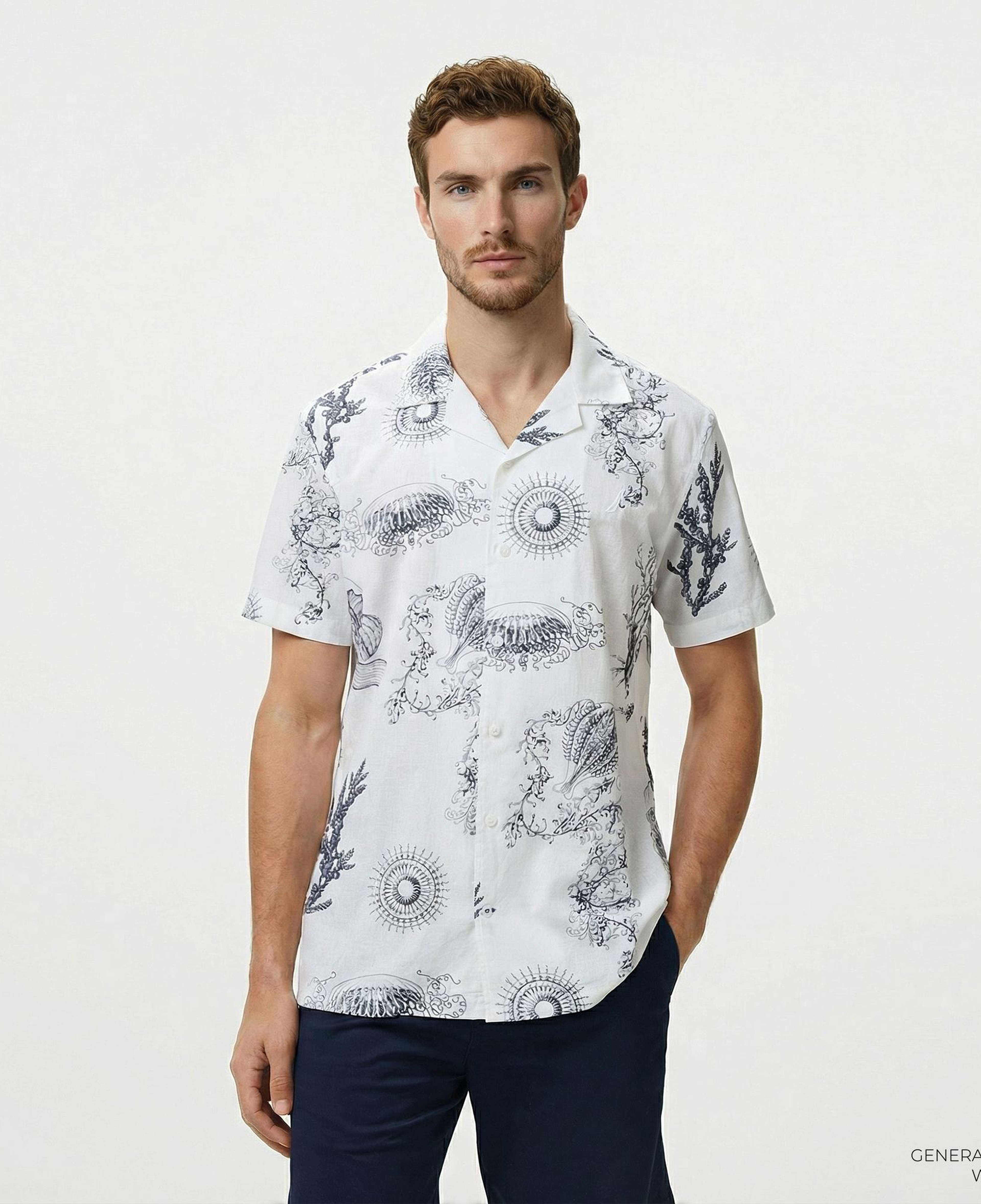 Nautica Erkek Beyaz Classic Fit Desenli Gömlek