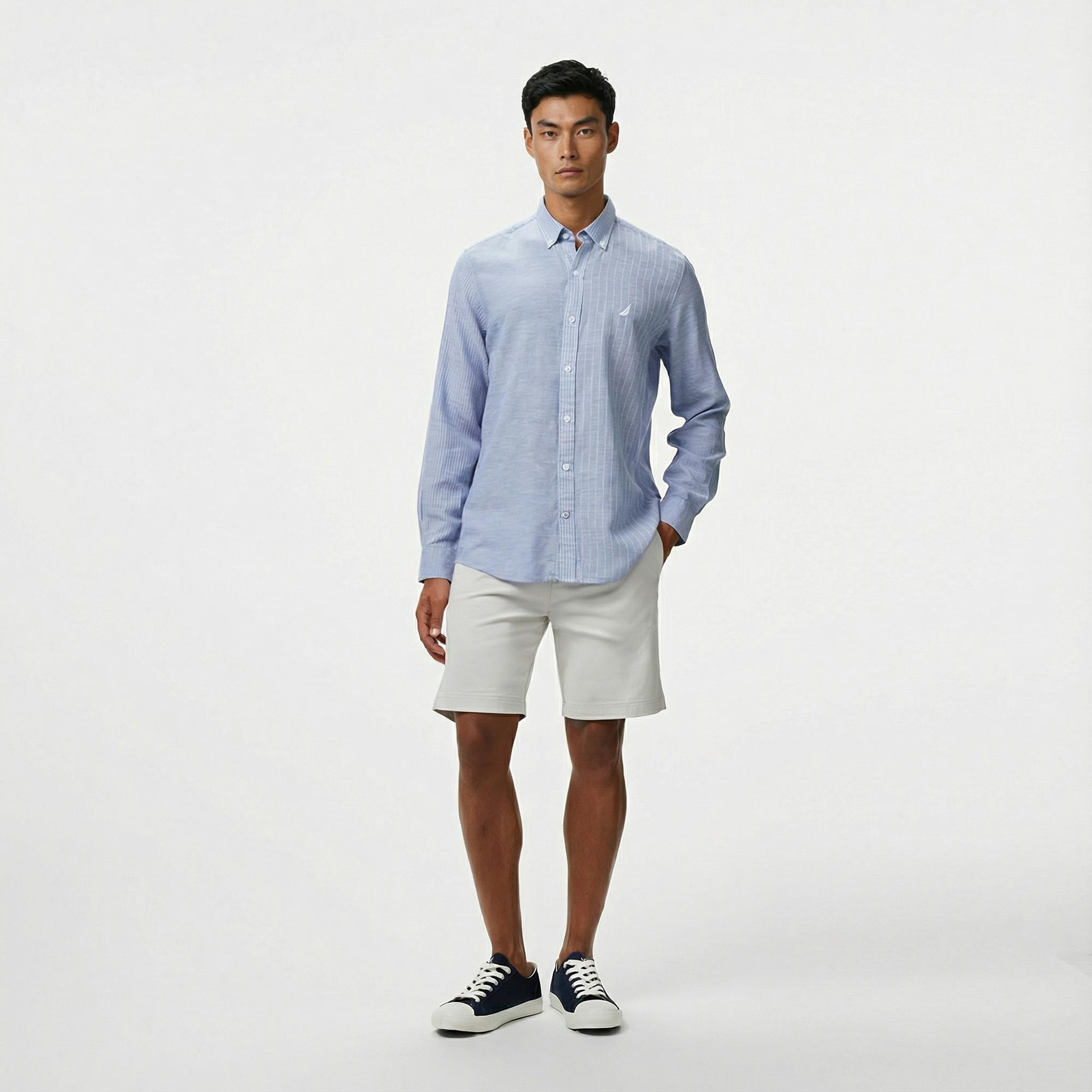 Nautica Erkek Mavi Classic Fit Çizgili Gömlek