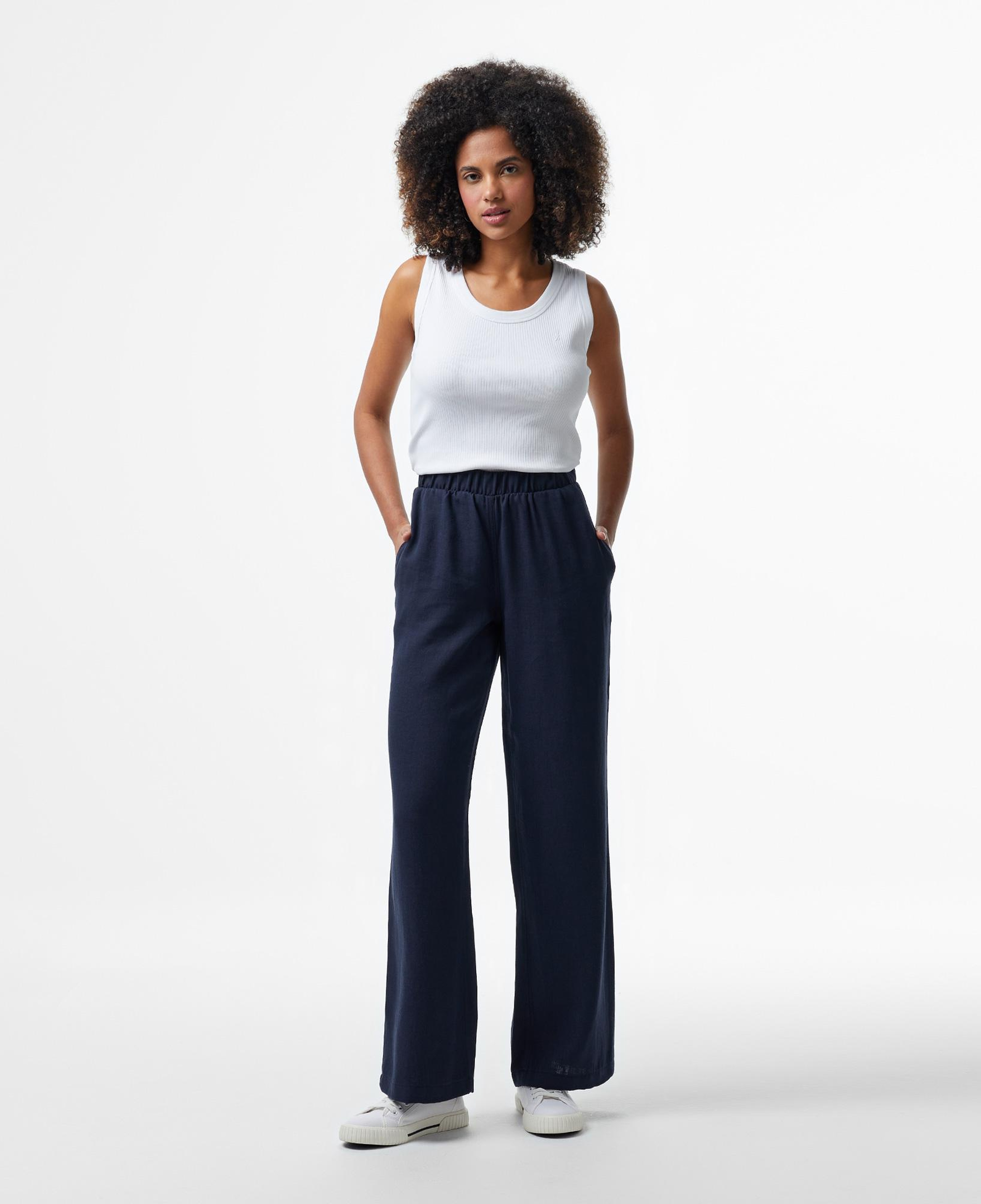 Nautica Kadın Lacivert Regular Fit Keten Karışımlı Pantolon