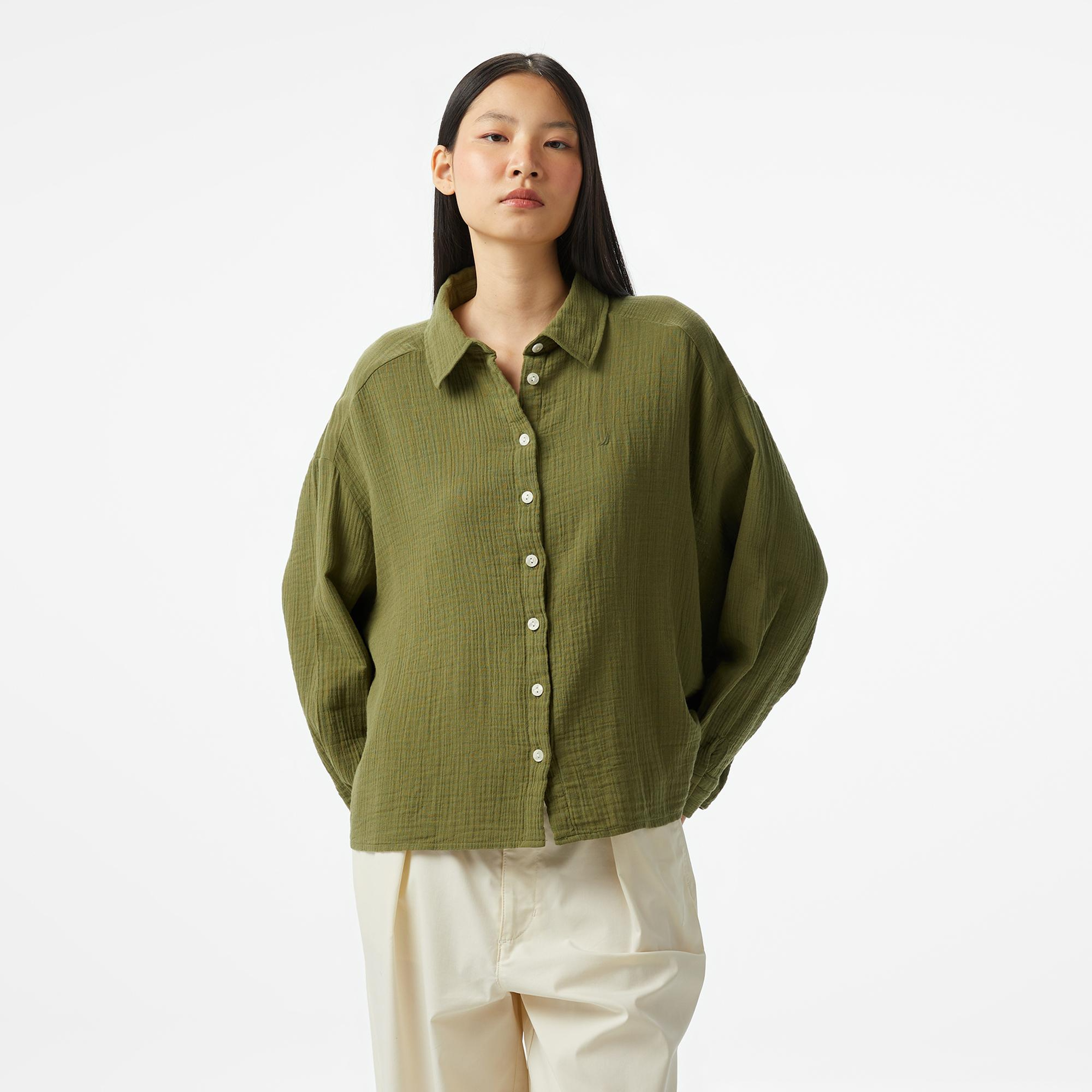 Nautica Kadın Yeşil Oversize Fit Gömlek