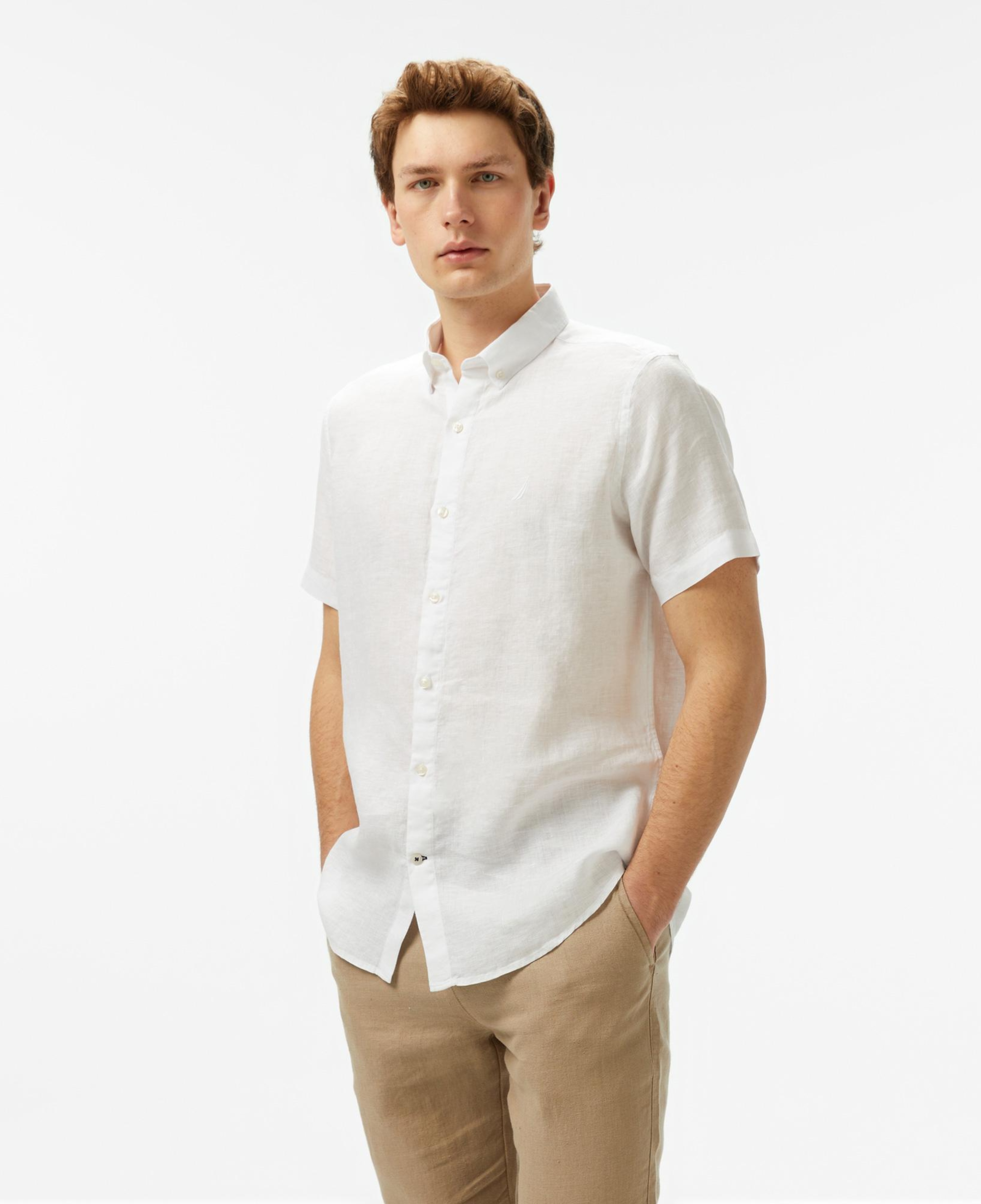 Nautica Erkek Beyaz Classic Fit Keten Gömlek