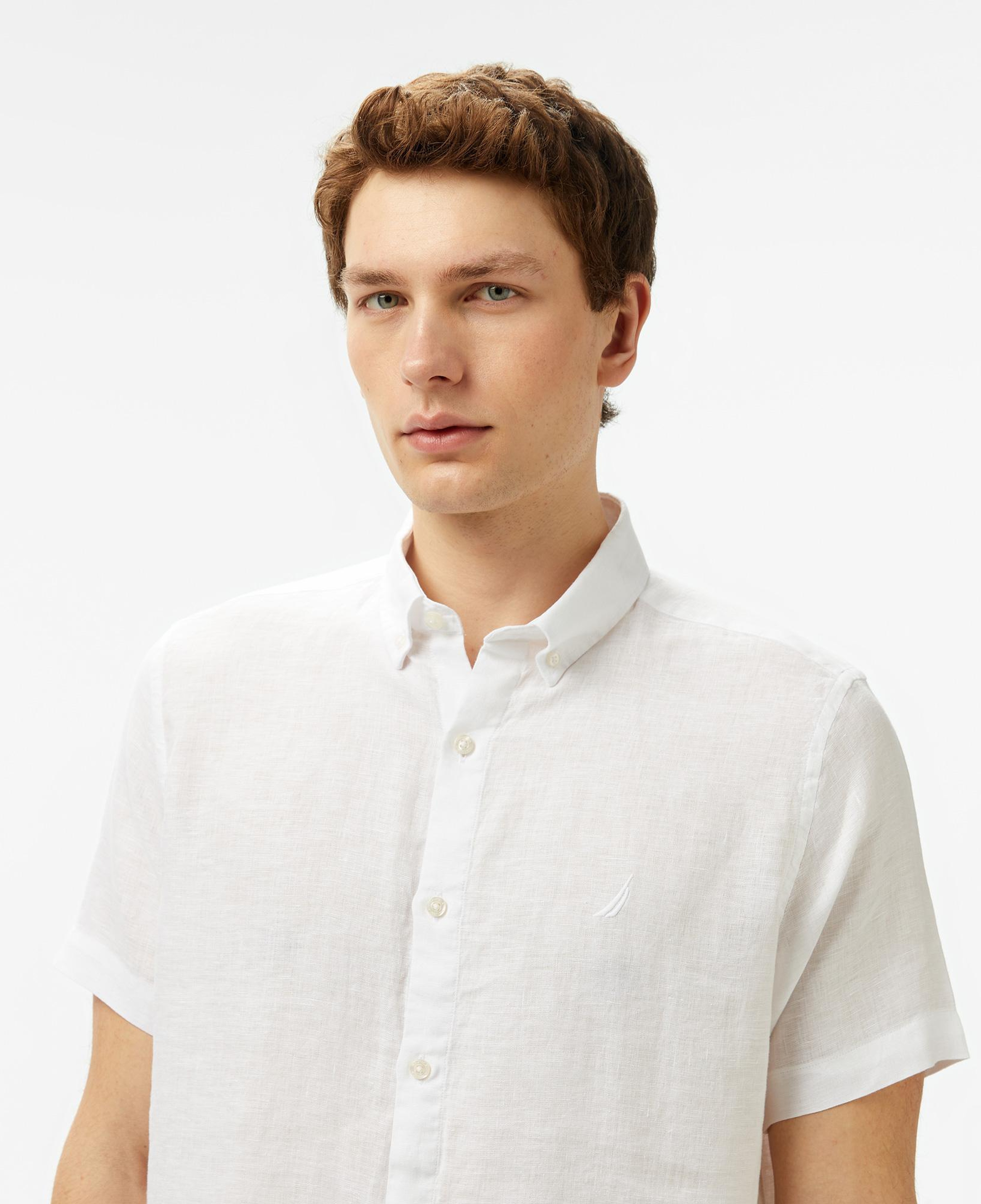 Nautica Erkek Beyaz Classic Fit Keten Gömlek