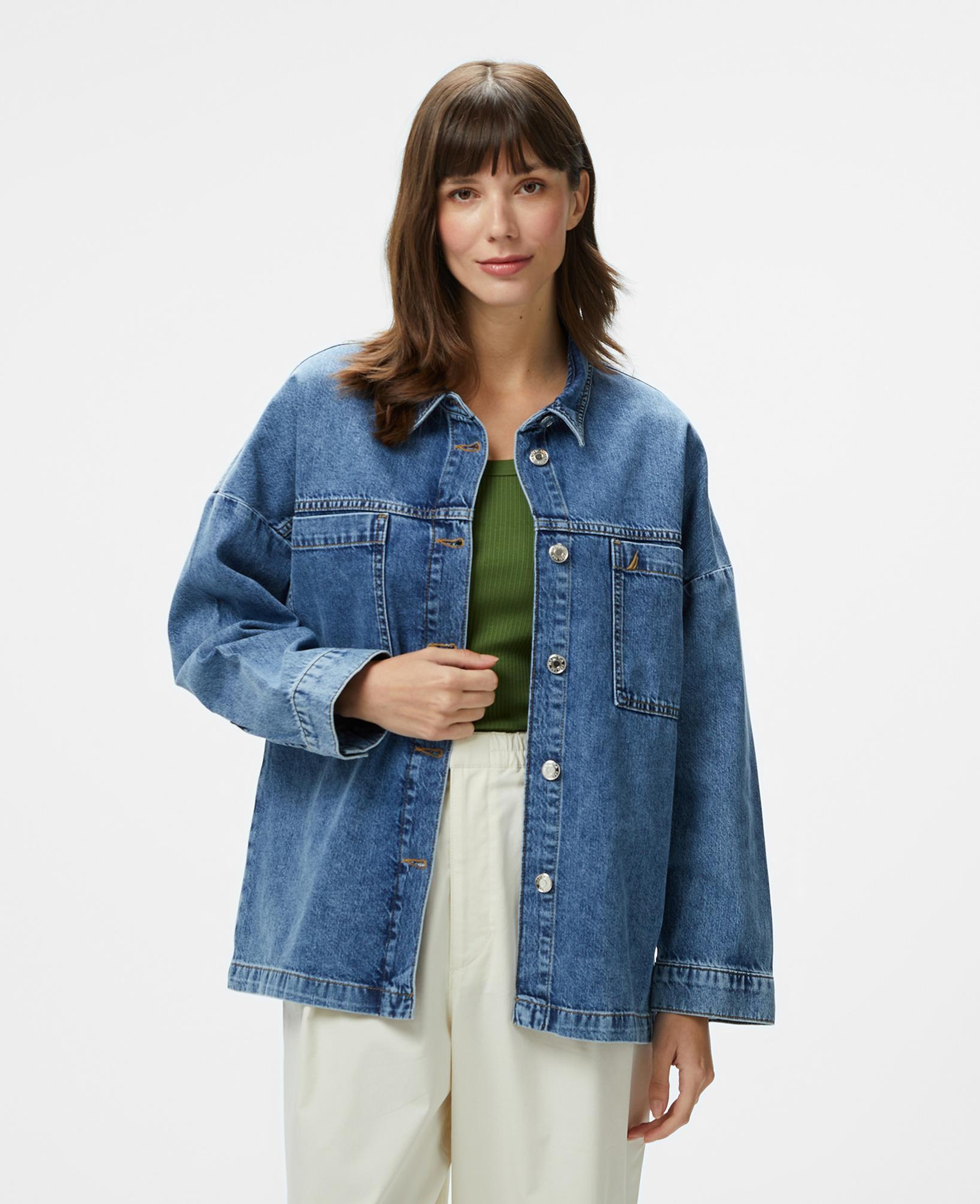 Nautica Kadın Lacivert Oversize Fit Gömlek