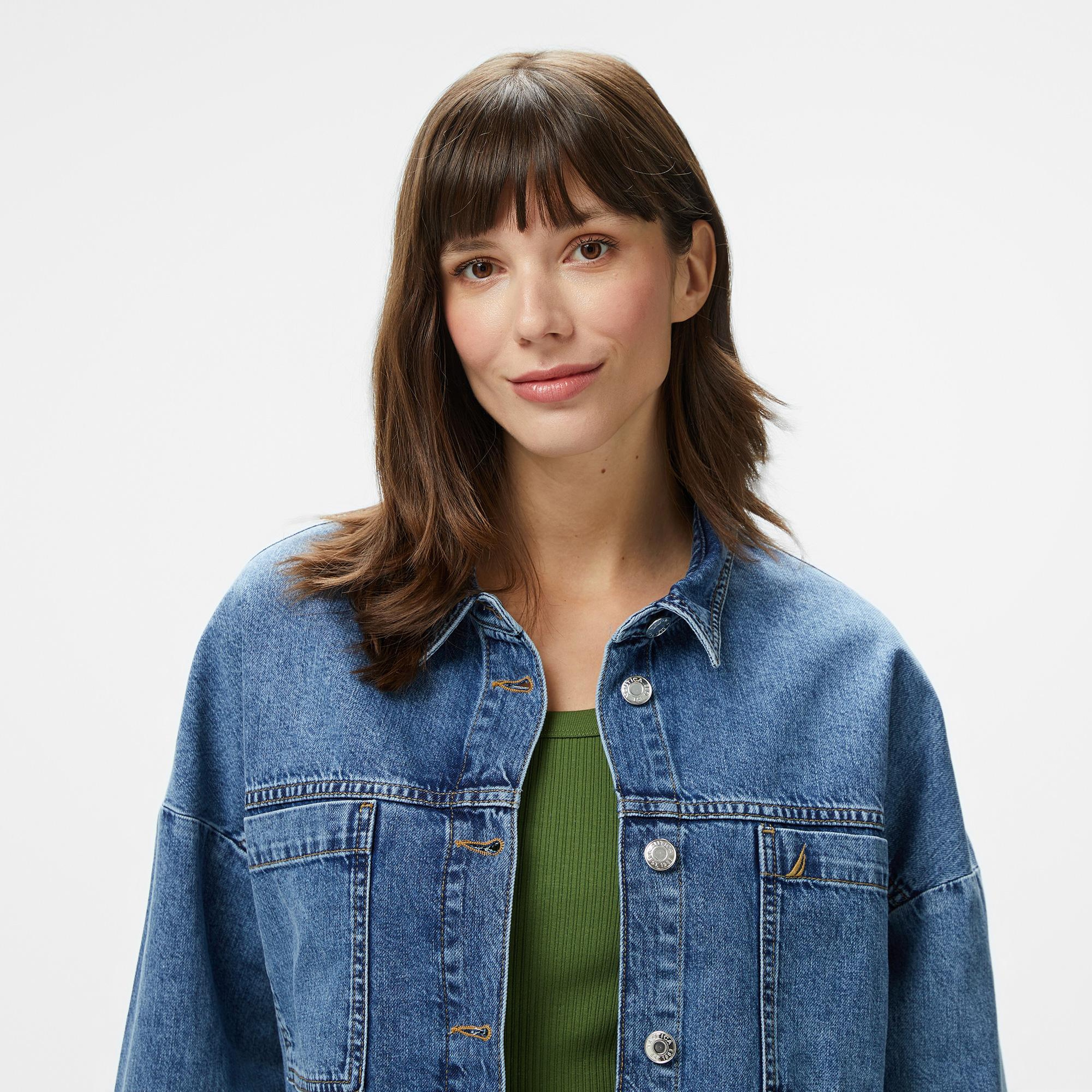 Nautica Kadın Lacivert Oversize Fit Gömlek