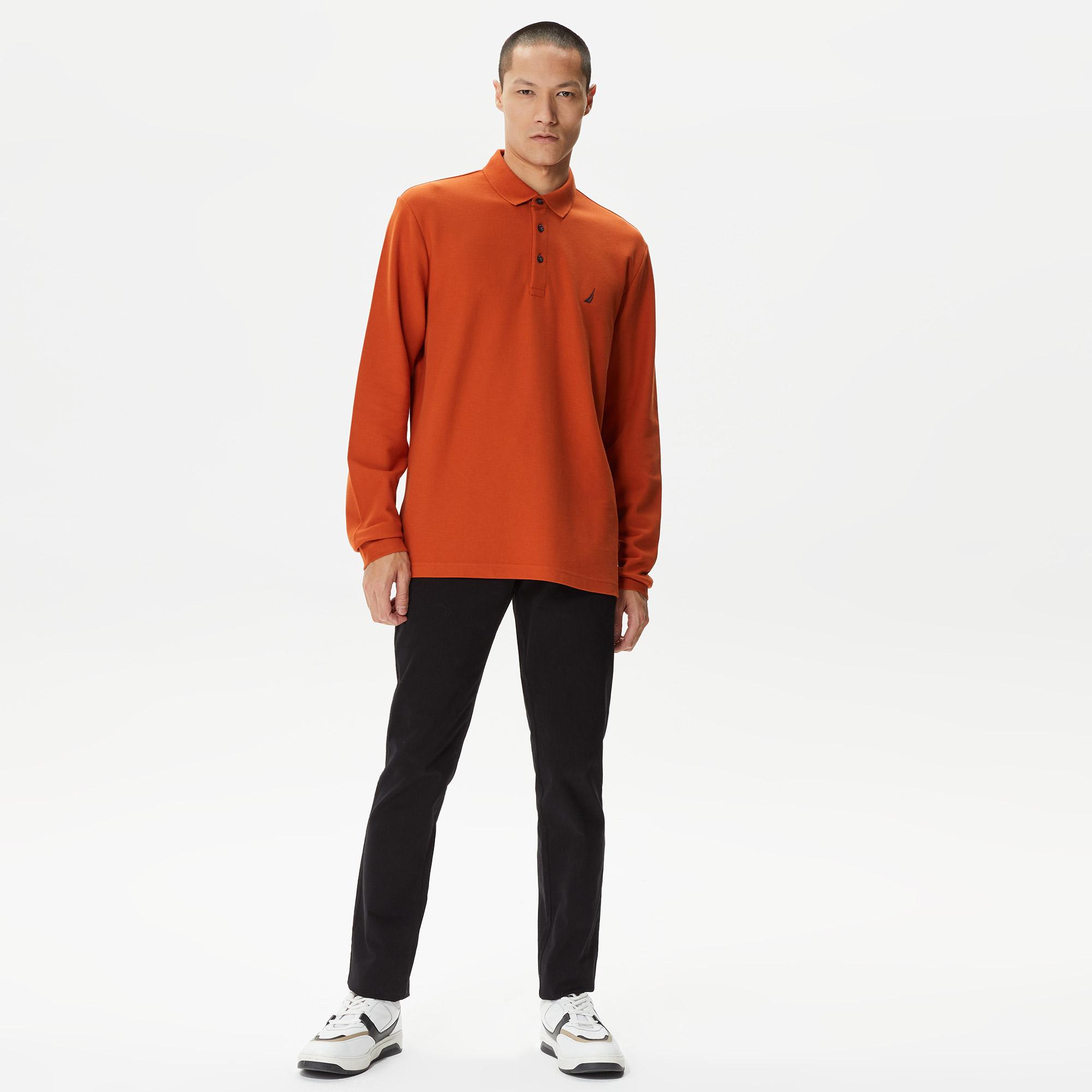 Nautica Erkek Turuncu Classic Fit Uzun Kollu Polo Yaka T-Shirt