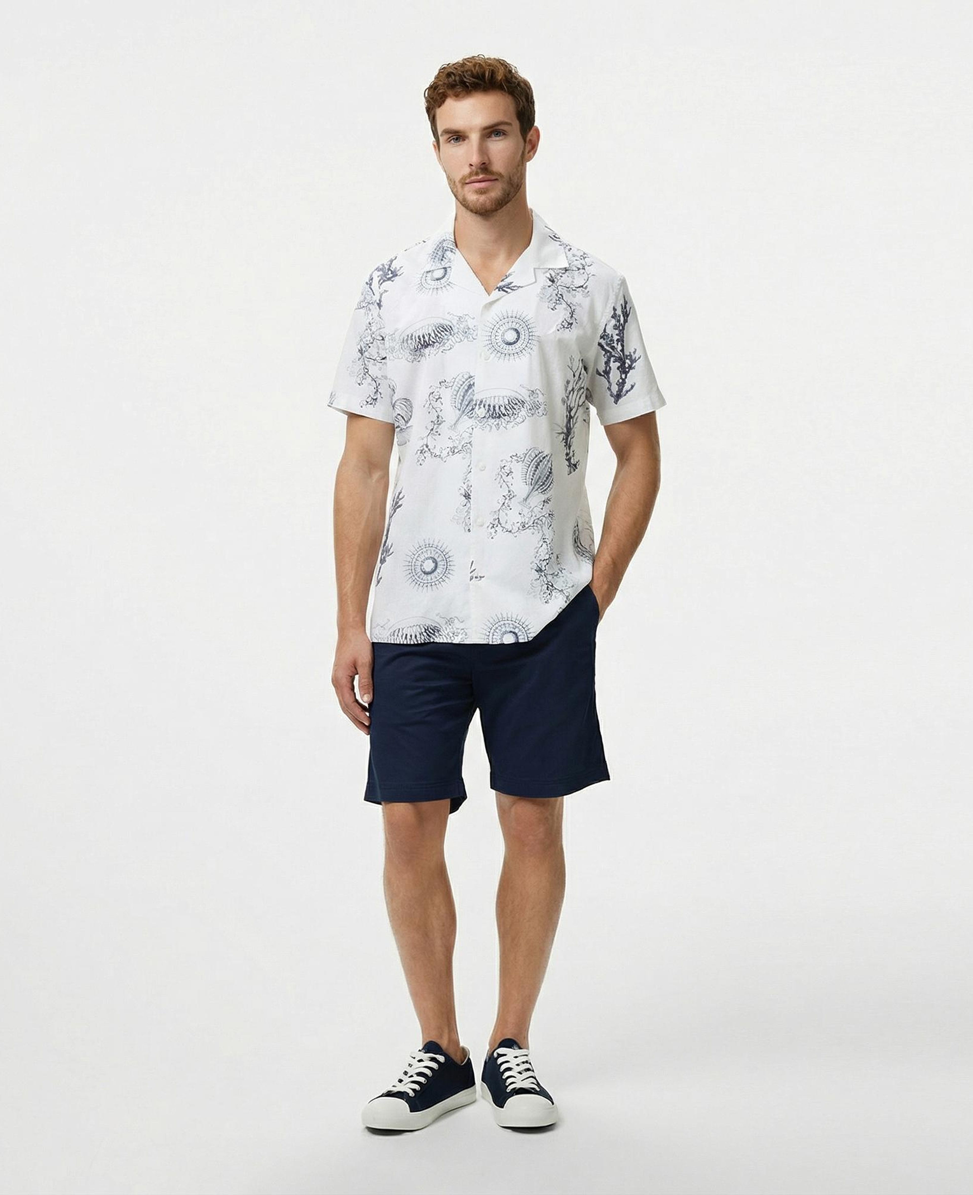 Nautica Erkek Beyaz Classic Fit Desenli Gömlek