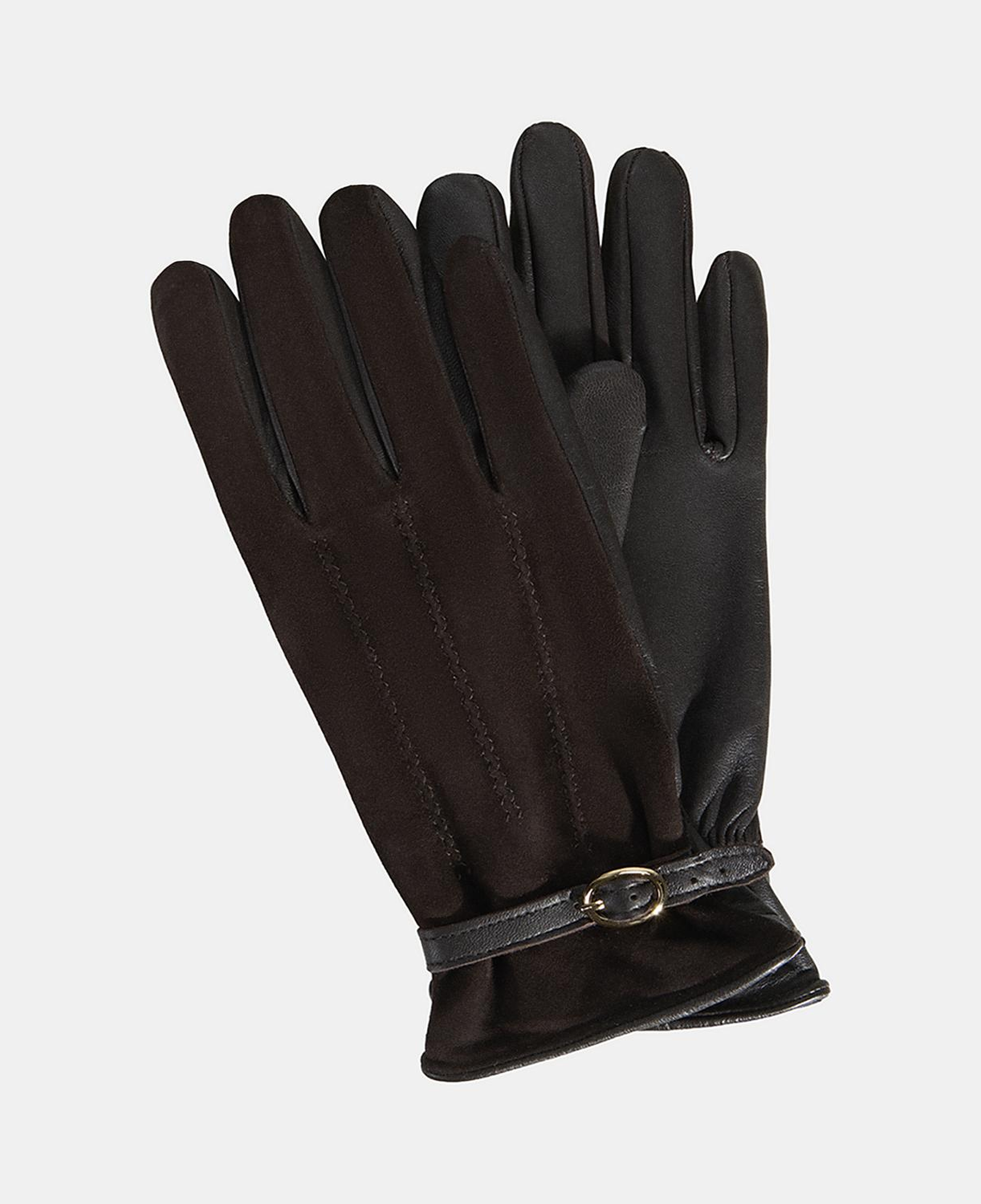 Kadın Kahve Tokalı Süet Deri Eldiven