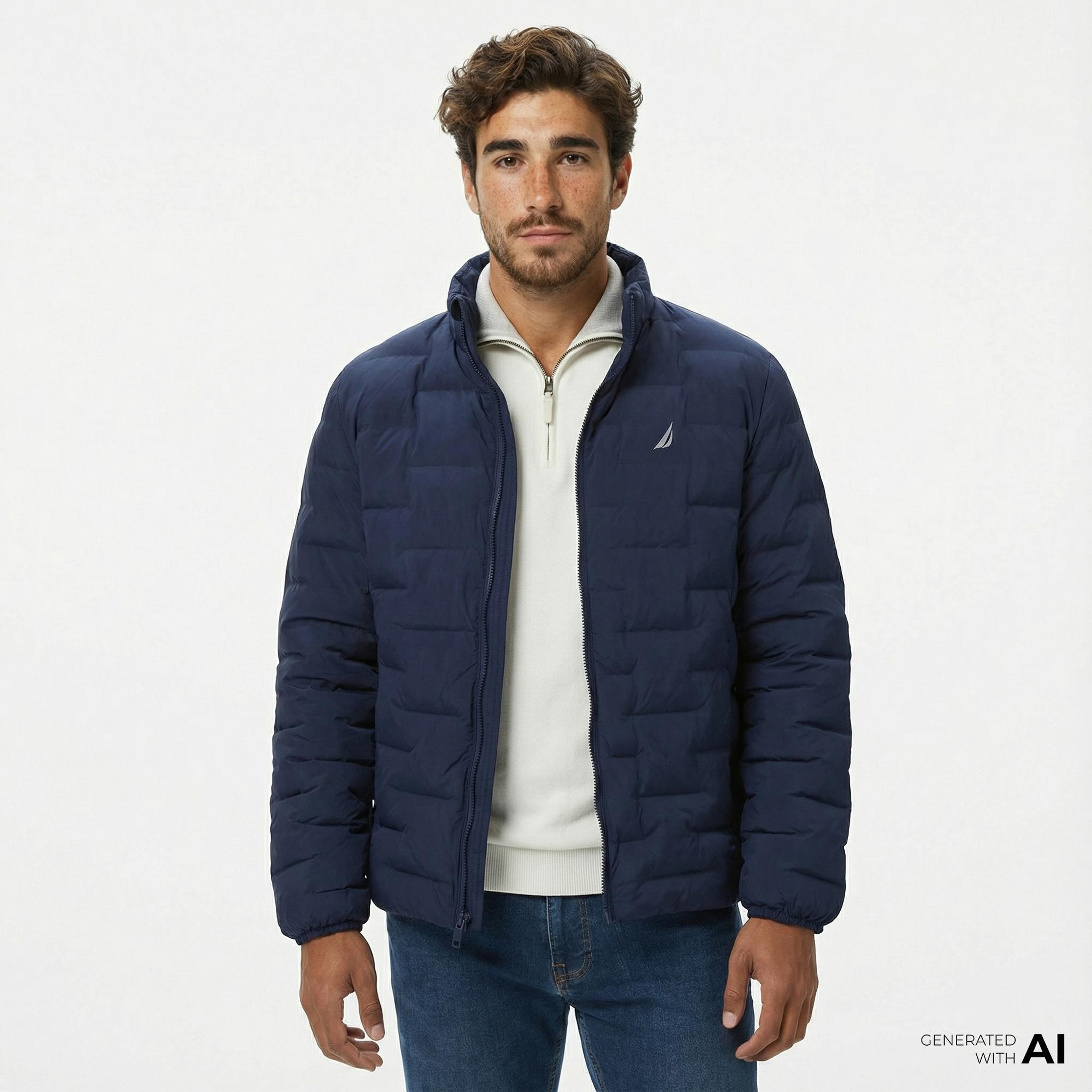 Nautica Erkek Lacivert Standart Fit Dik Yaka Mont