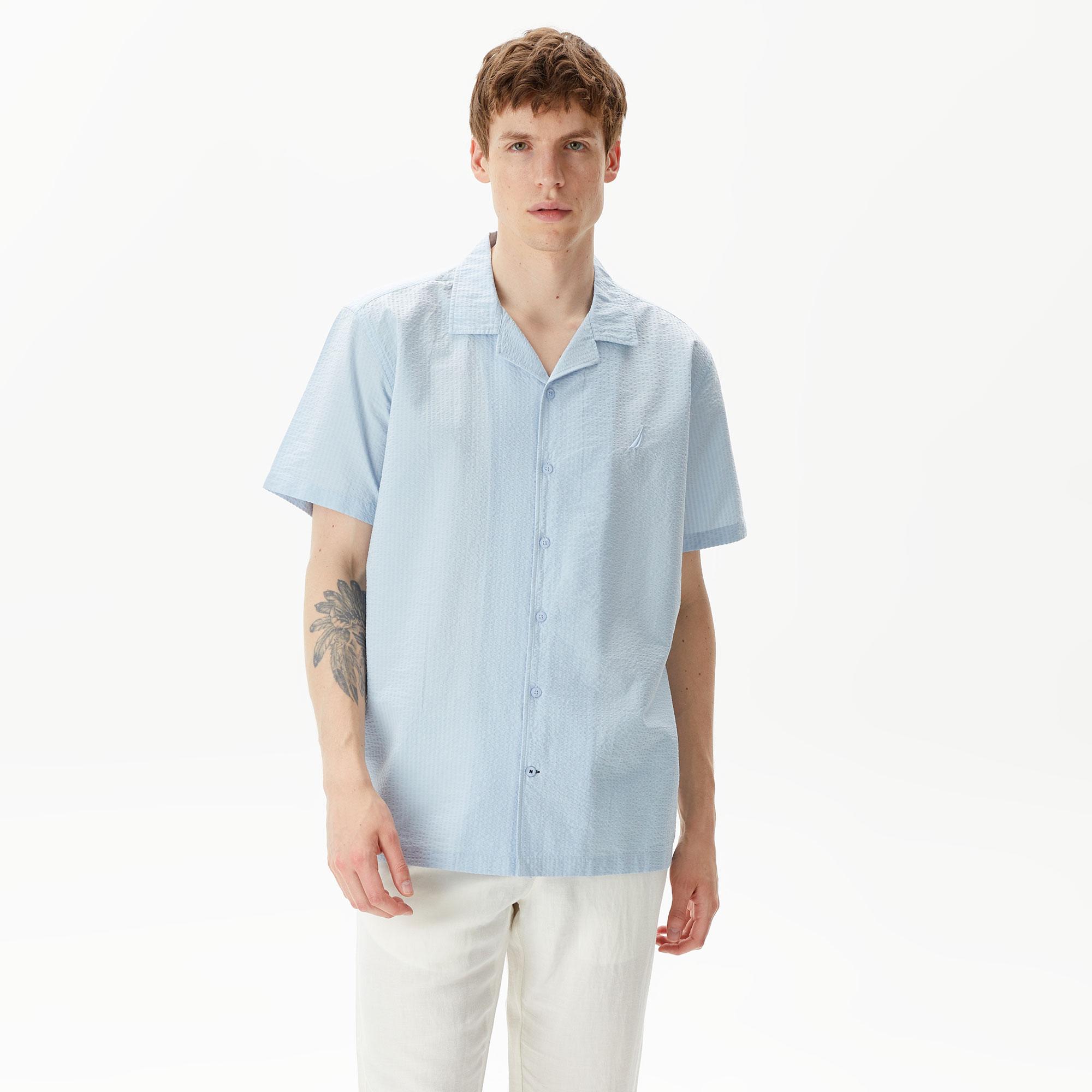 Nautica Erkek Mavi Classic Fit Kısa Kollu Gömlek