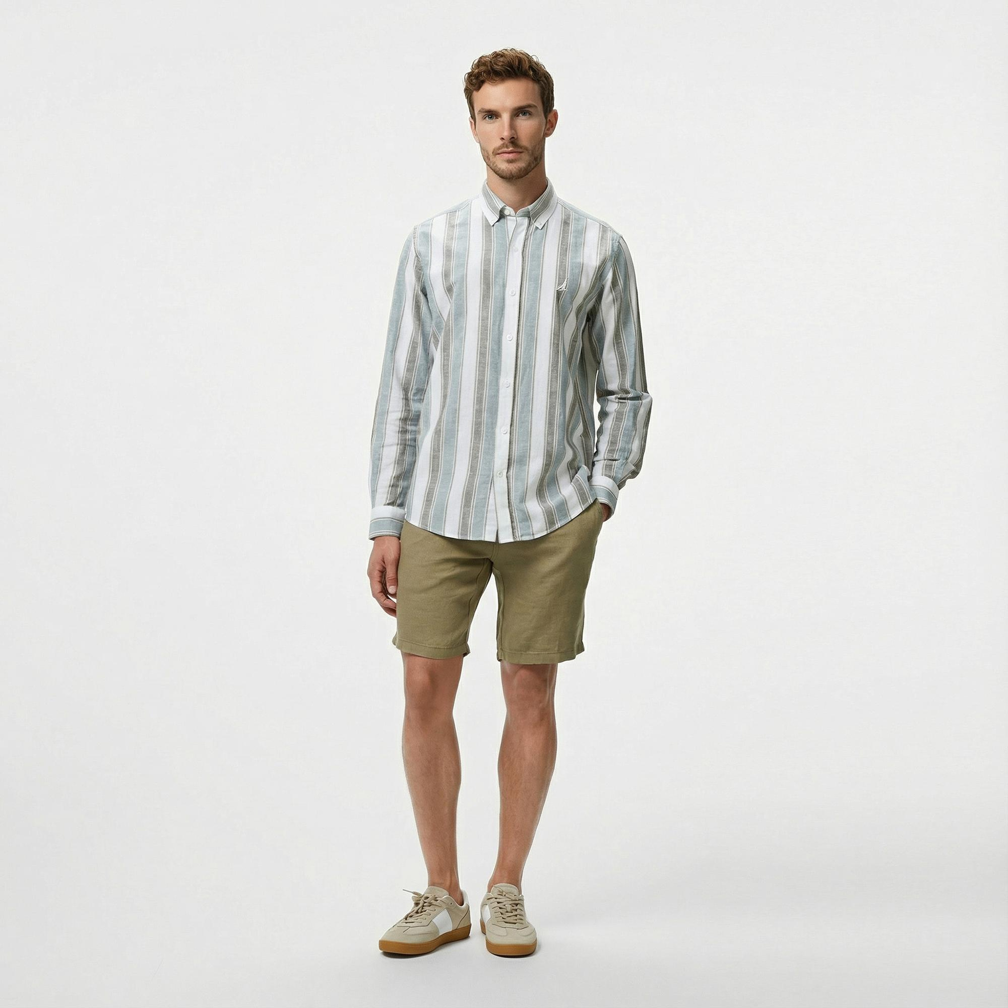 Nautica Erkek Yeşil Classic Fit Çizgili Gömlek