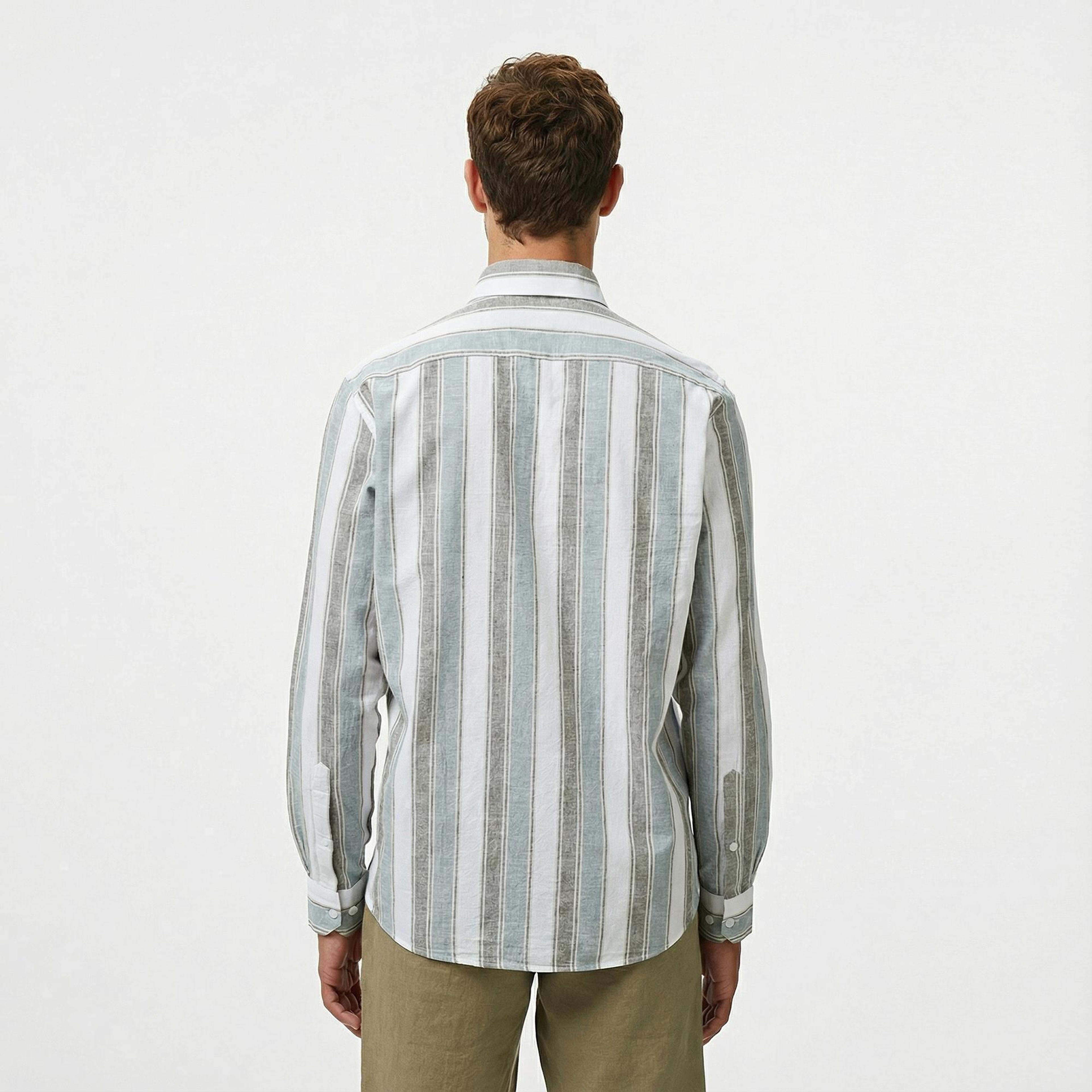 Nautica Erkek Yeşil Classic Fit Çizgili Gömlek