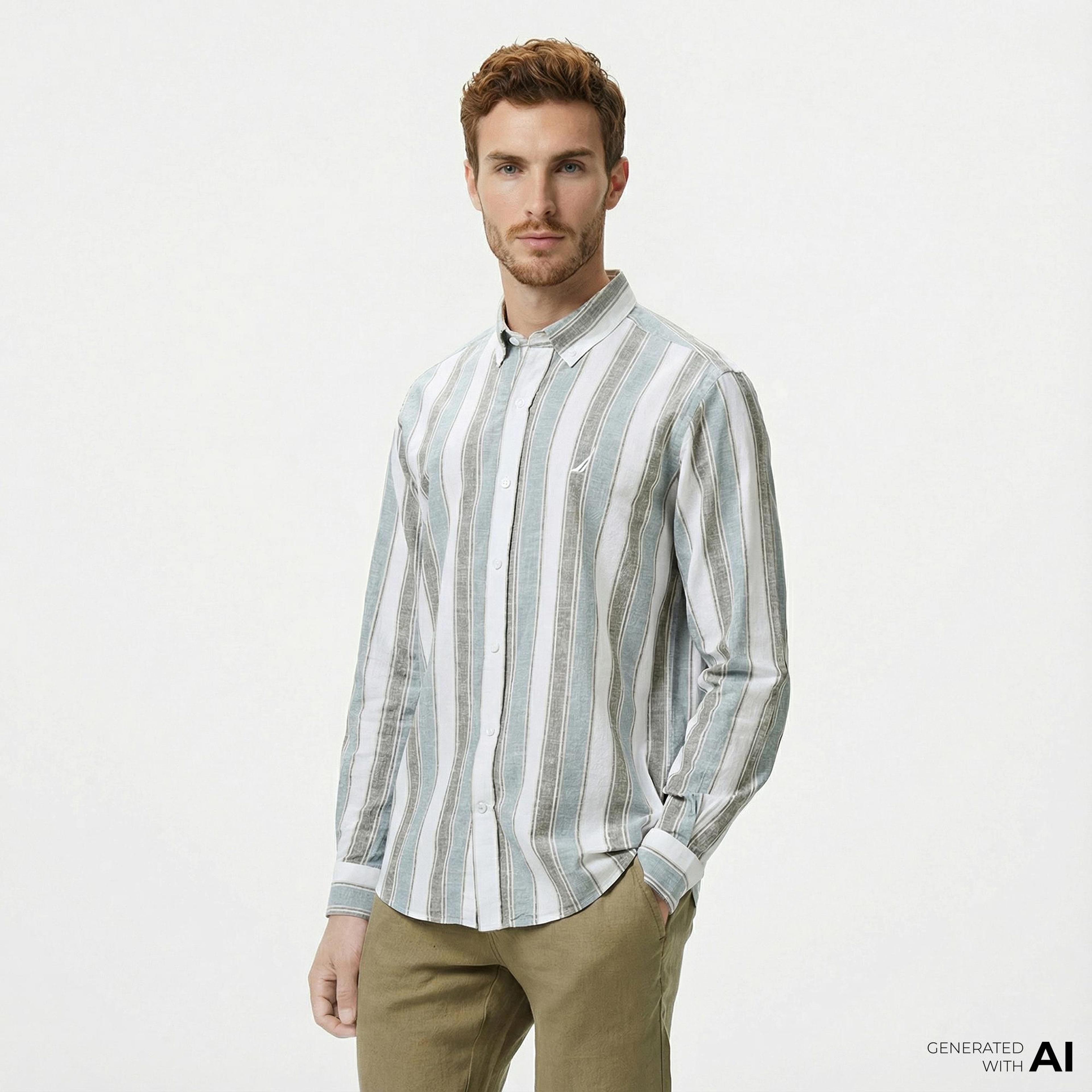 Nautica Erkek Yeşil Classic Fit Çizgili Gömlek