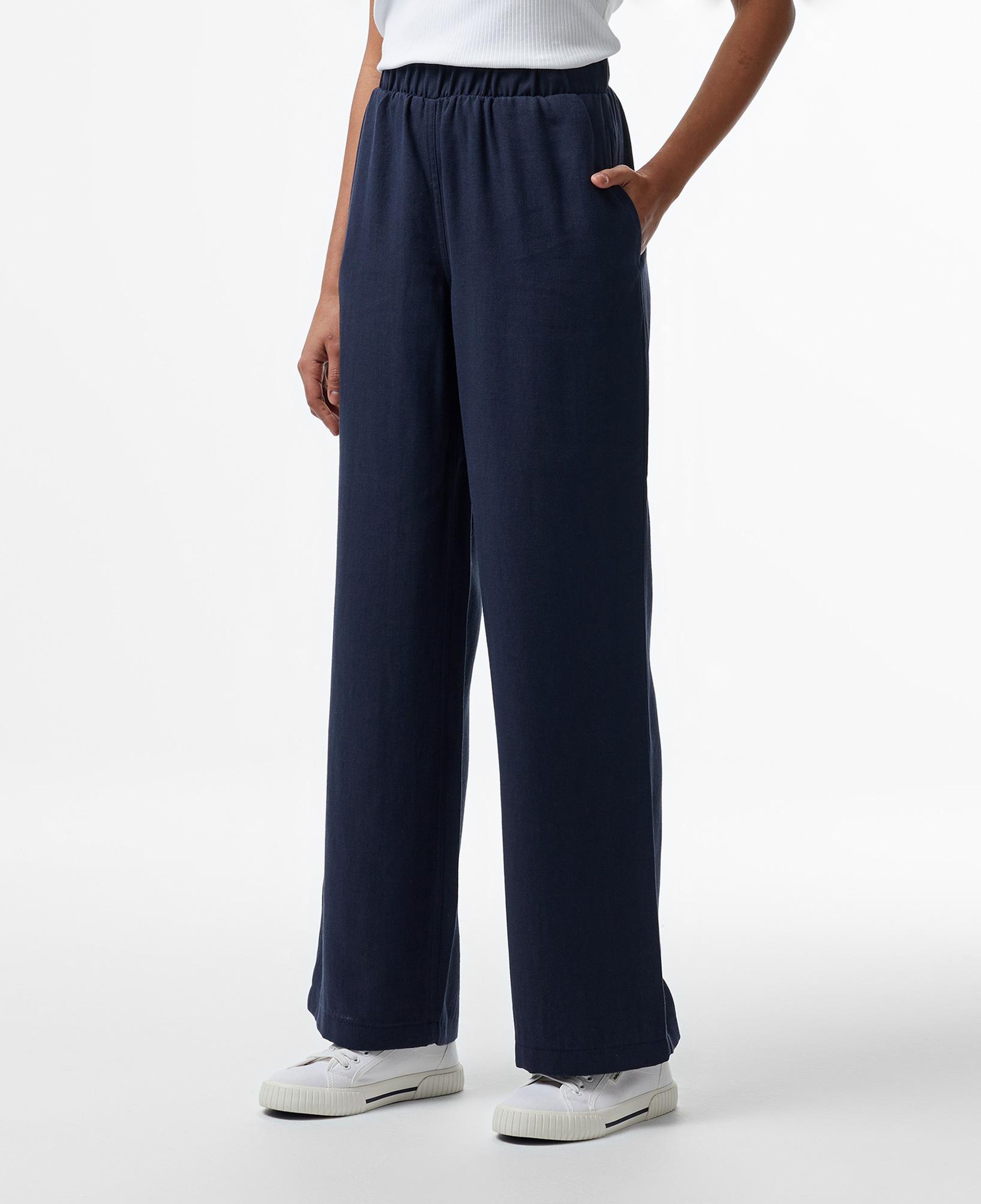 Nautica Kadın Lacivert Regular Fit Keten Karışımlı Pantolon