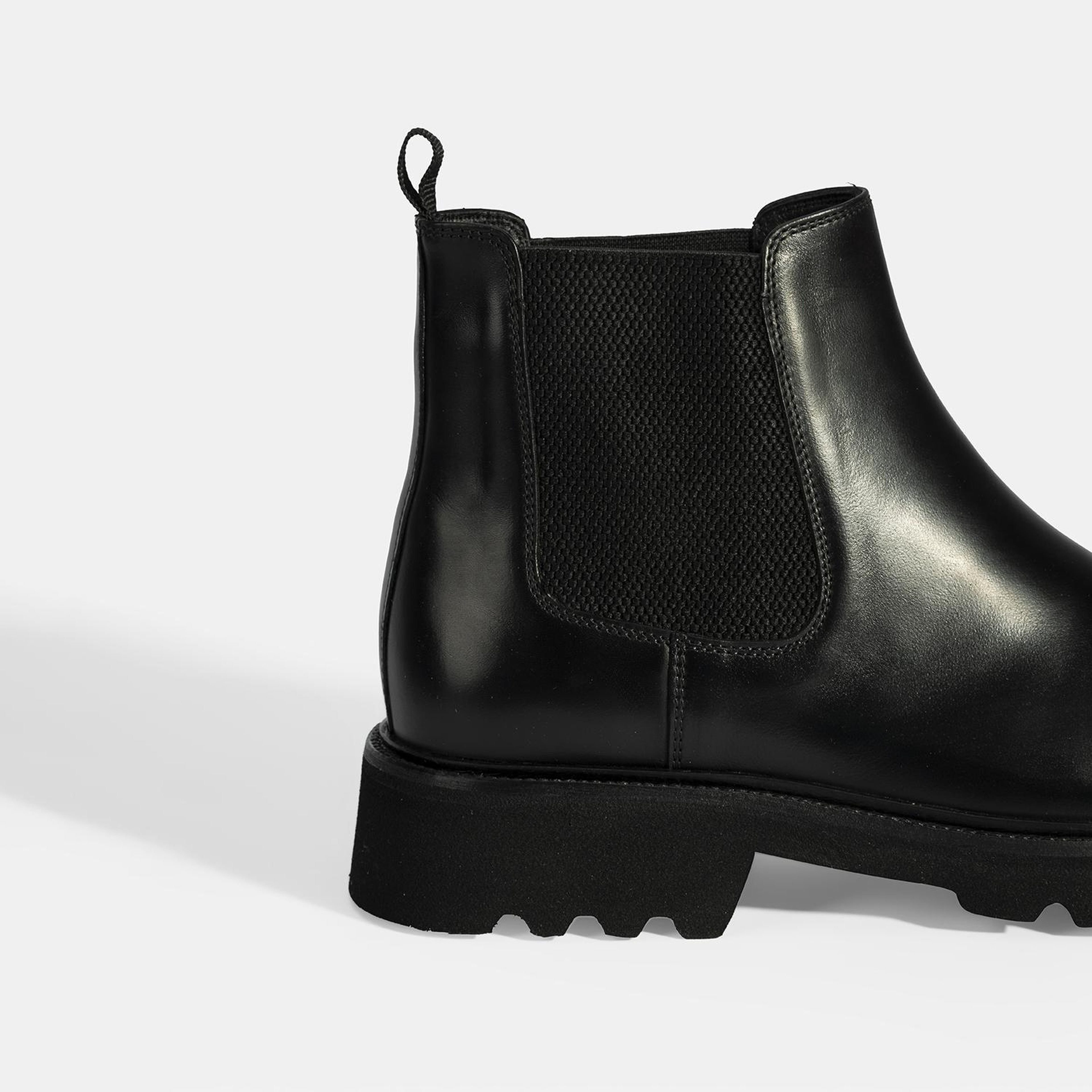 Erkek Siyah Lastik Detaylı Deri Bot