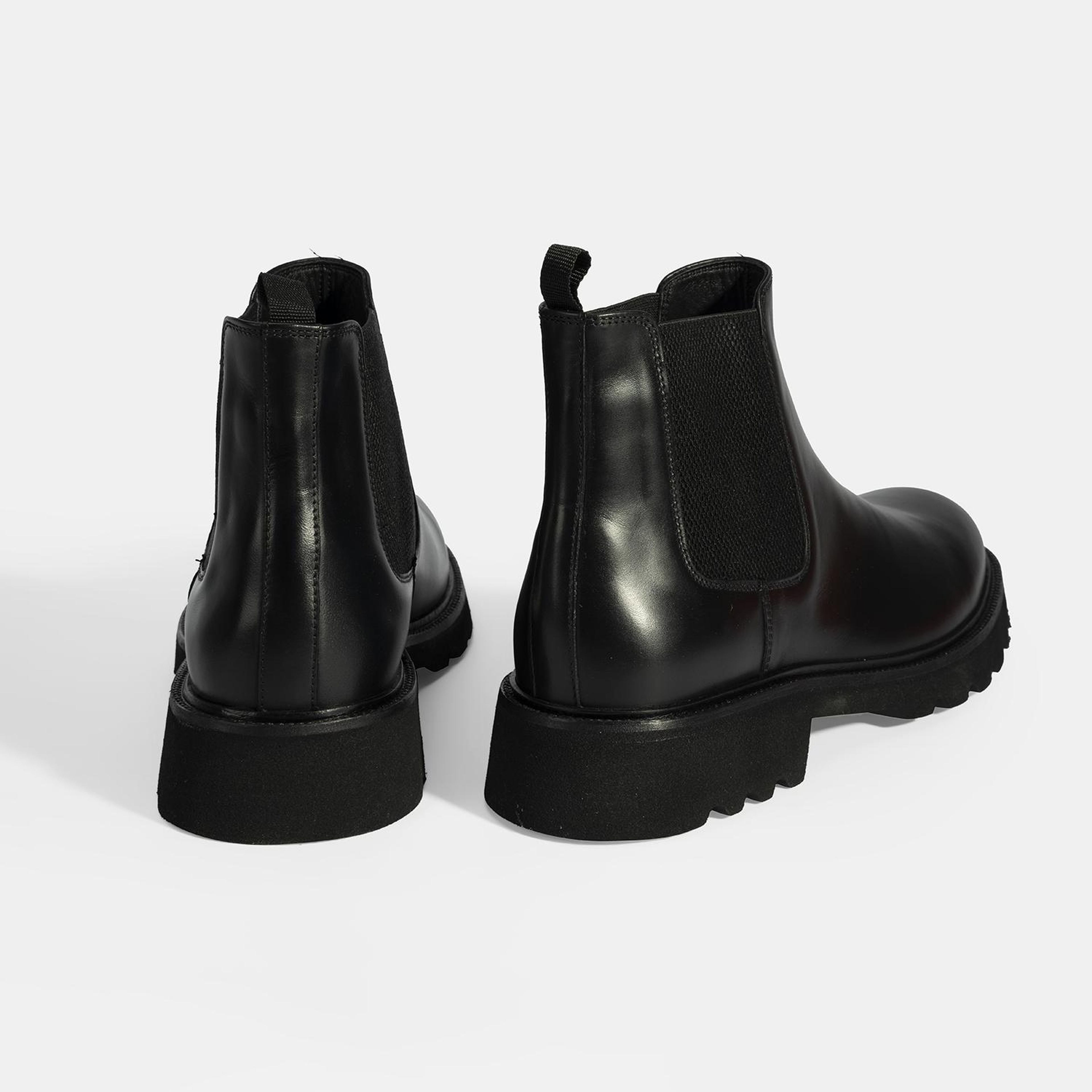 Erkek Siyah Lastik Detaylı Deri Bot