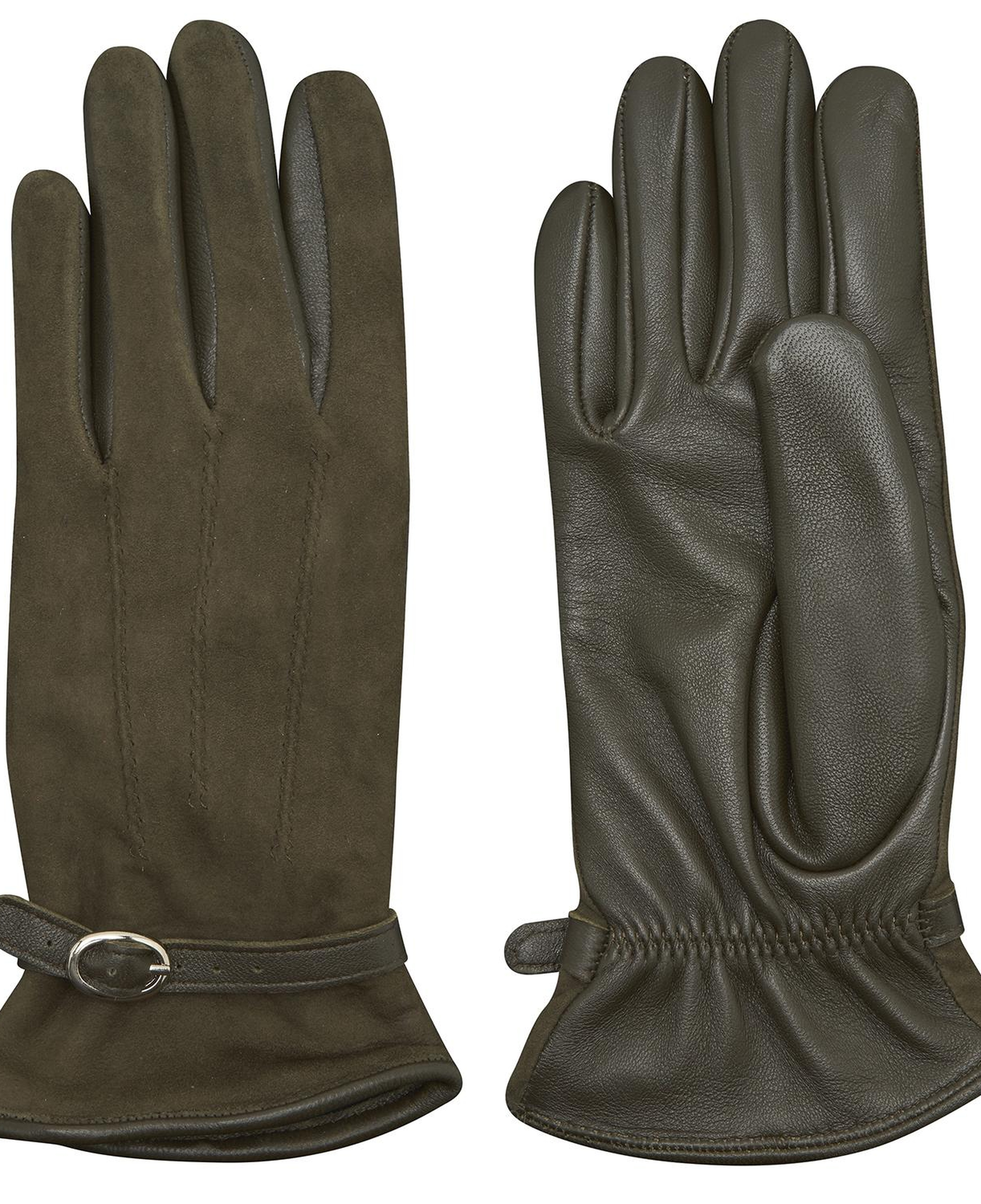 Haki Kadın Tokalı Süet Eldiven