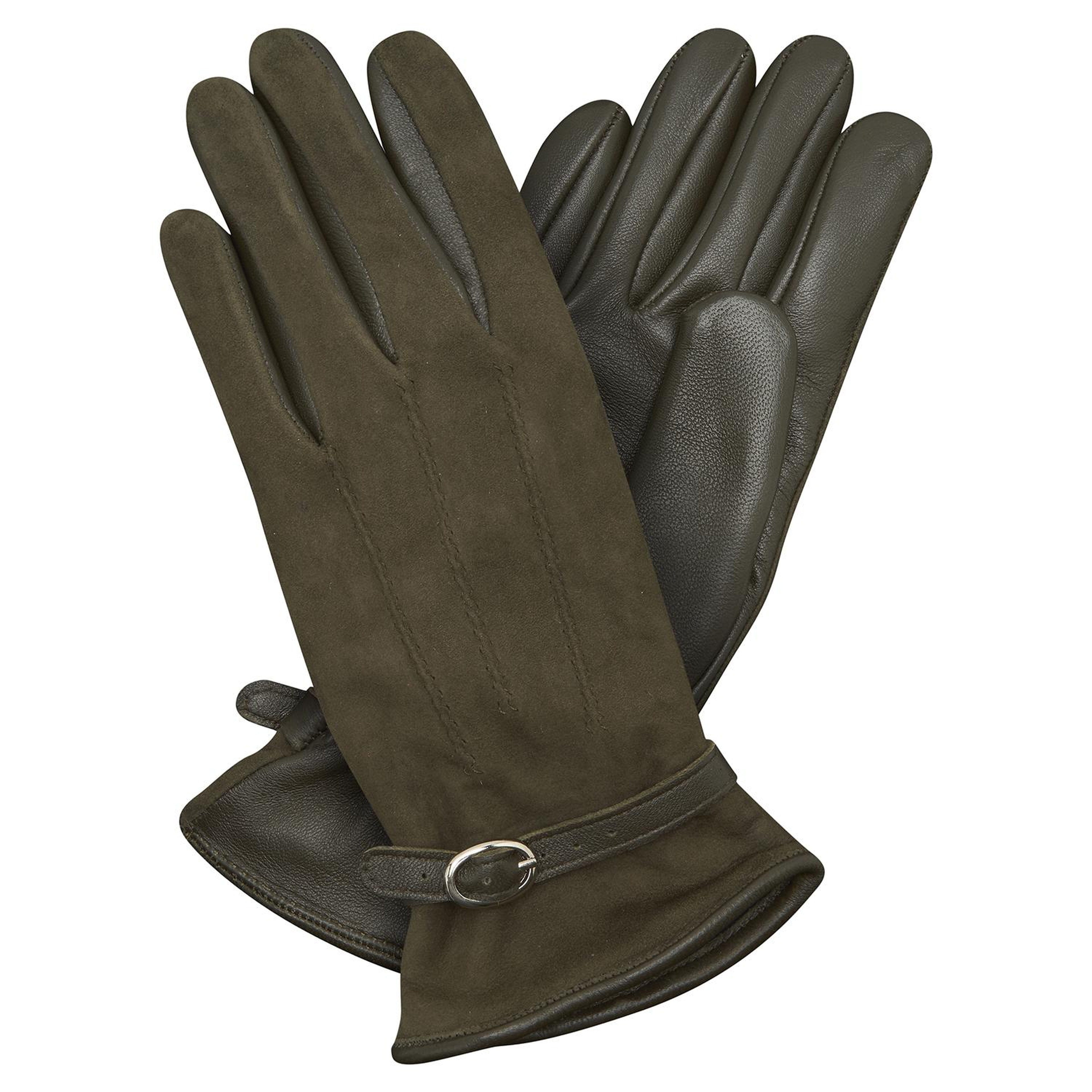 Haki Kadın Tokalı Süet Eldiven