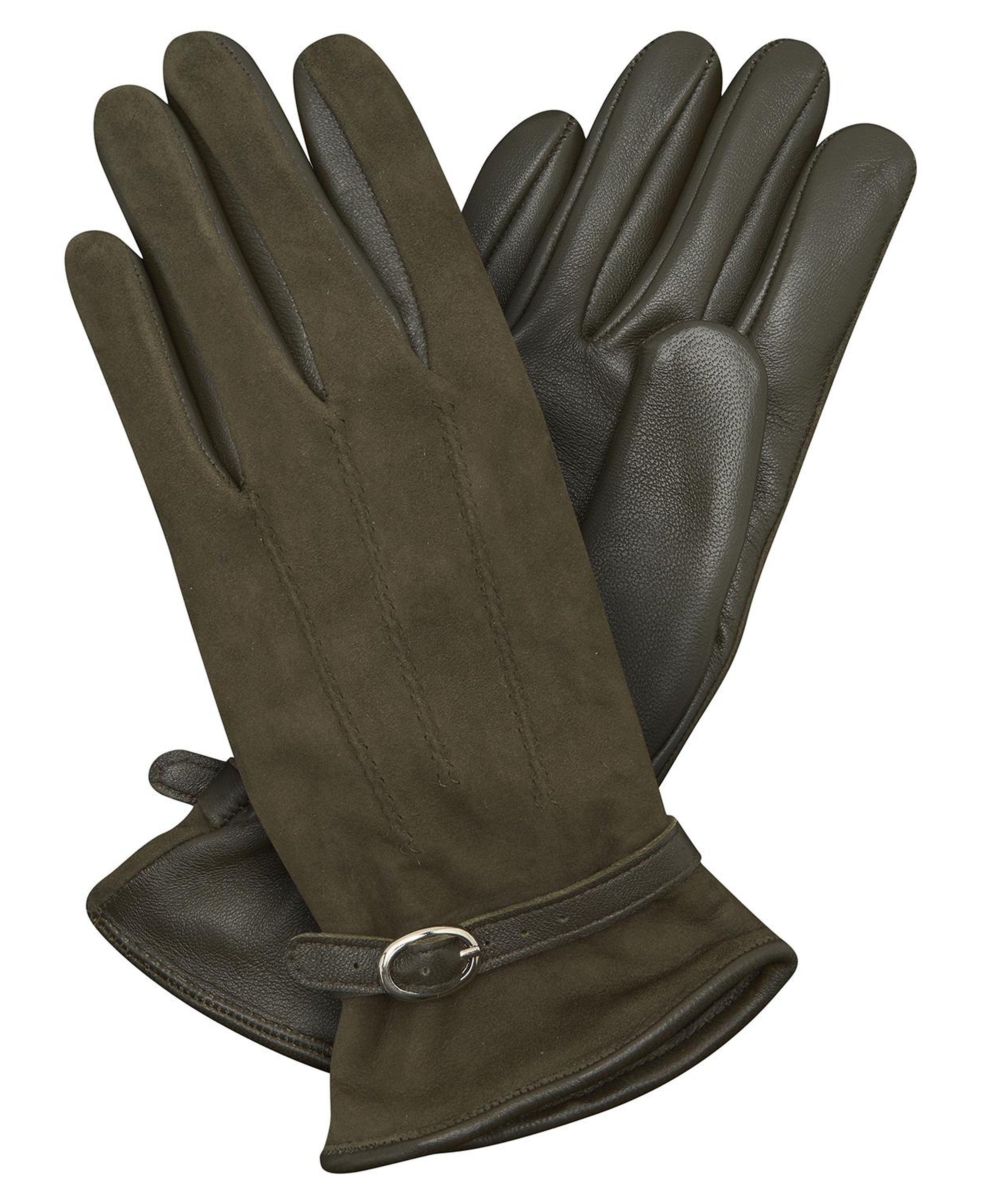 Haki Kadın Tokalı Süet Eldiven