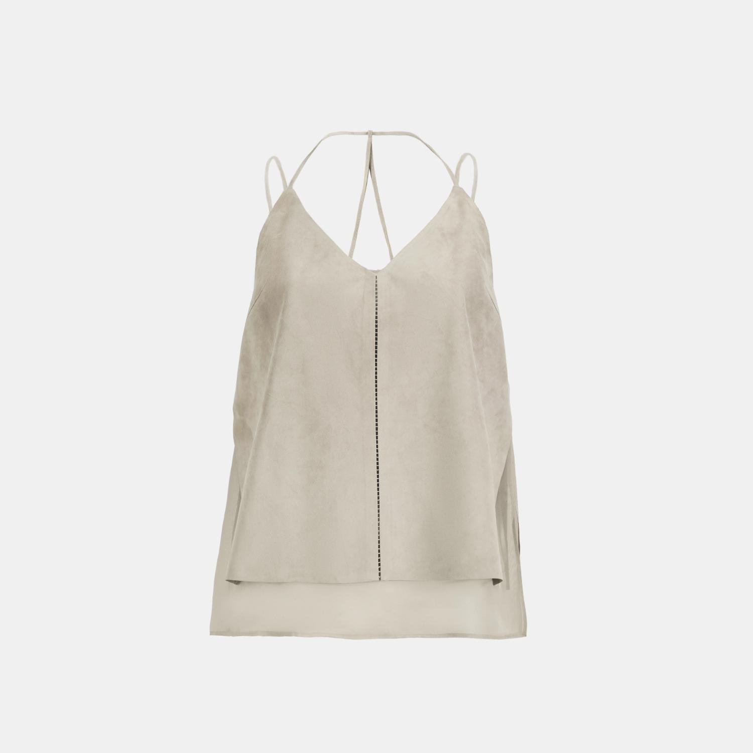 Kadın Pudra Askılı V Yaka Süet Bluz