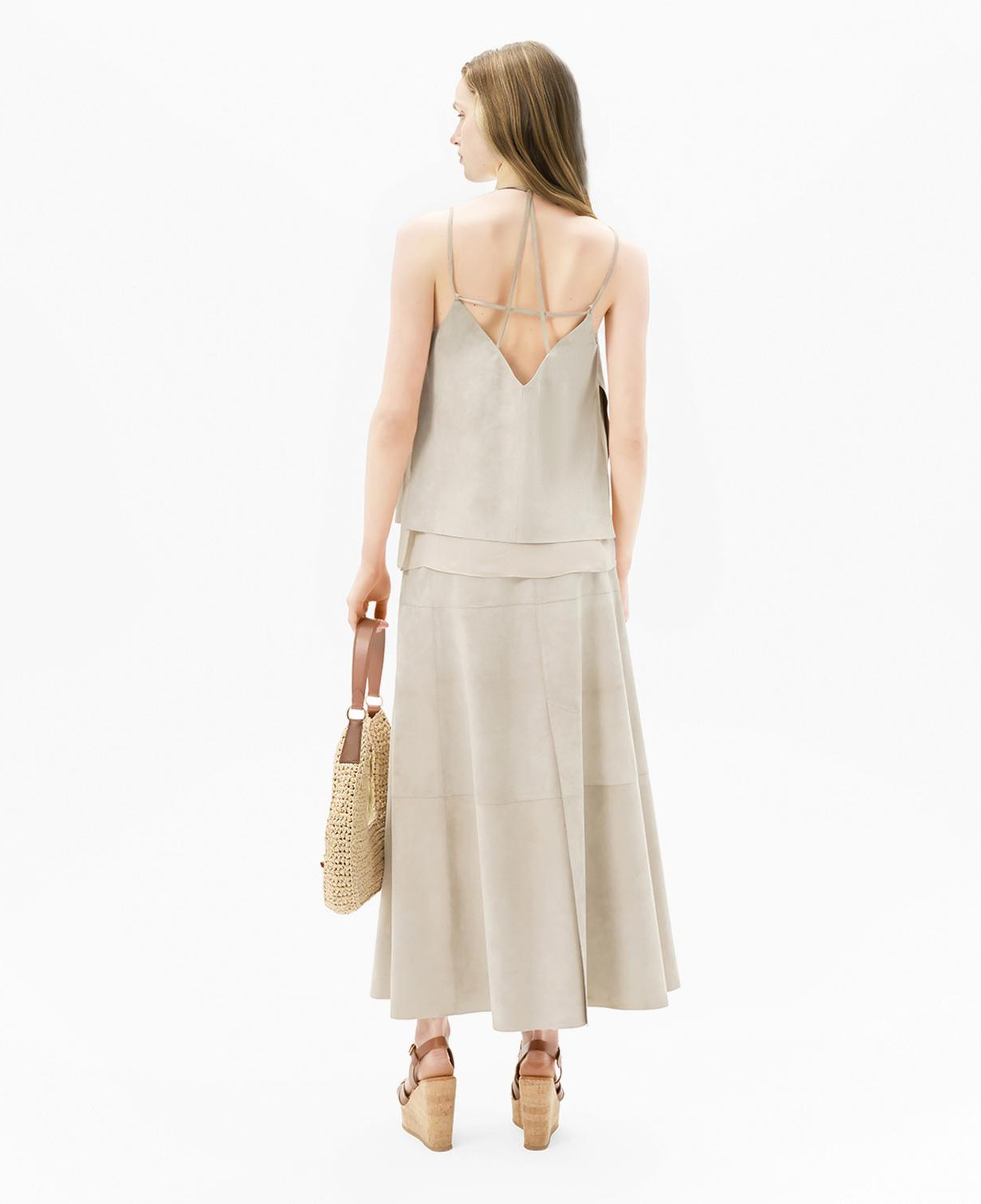 Kadın Pudra Askılı V Yaka Süet Bluz