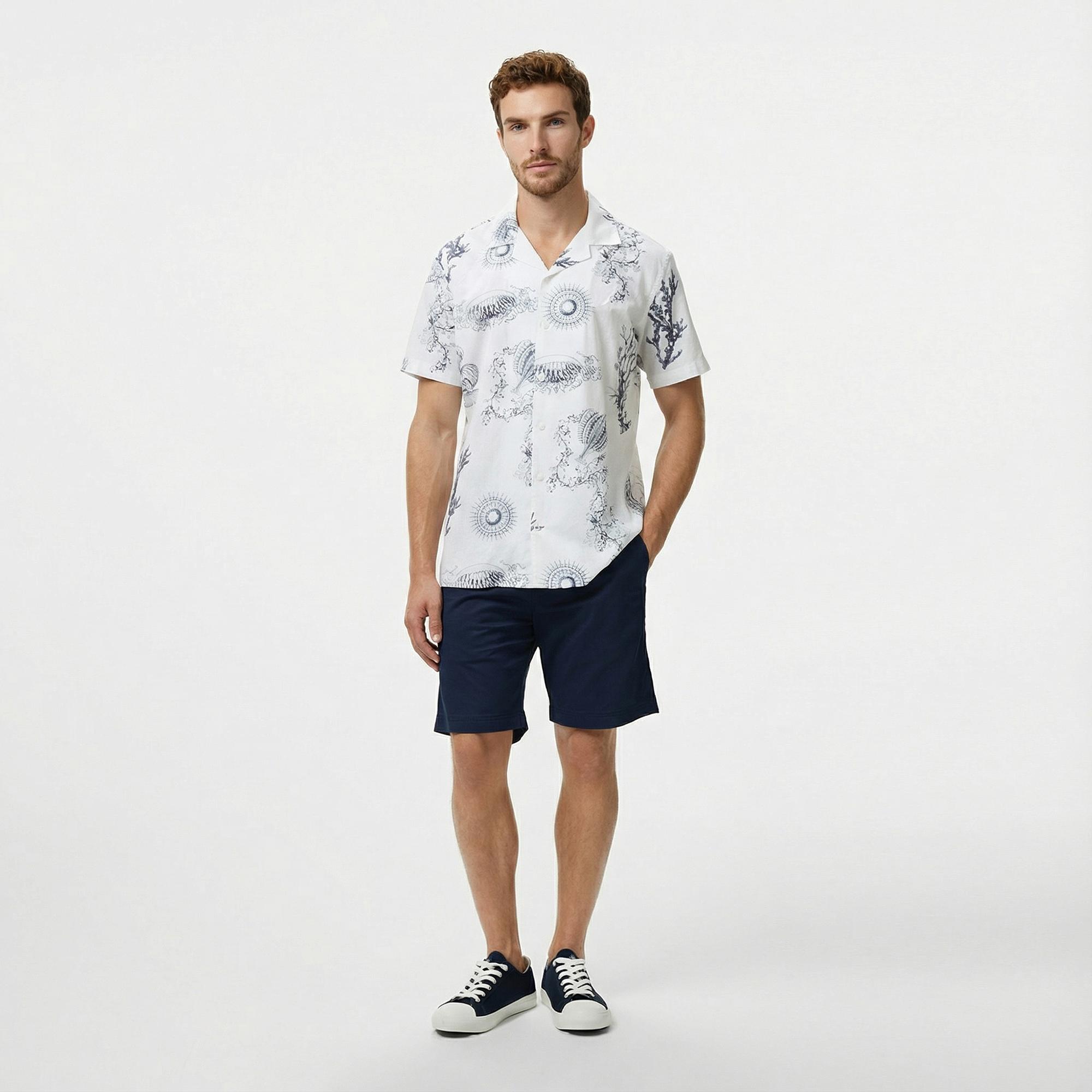 Nautica Erkek Beyaz Classic Fit Desenli Gömlek