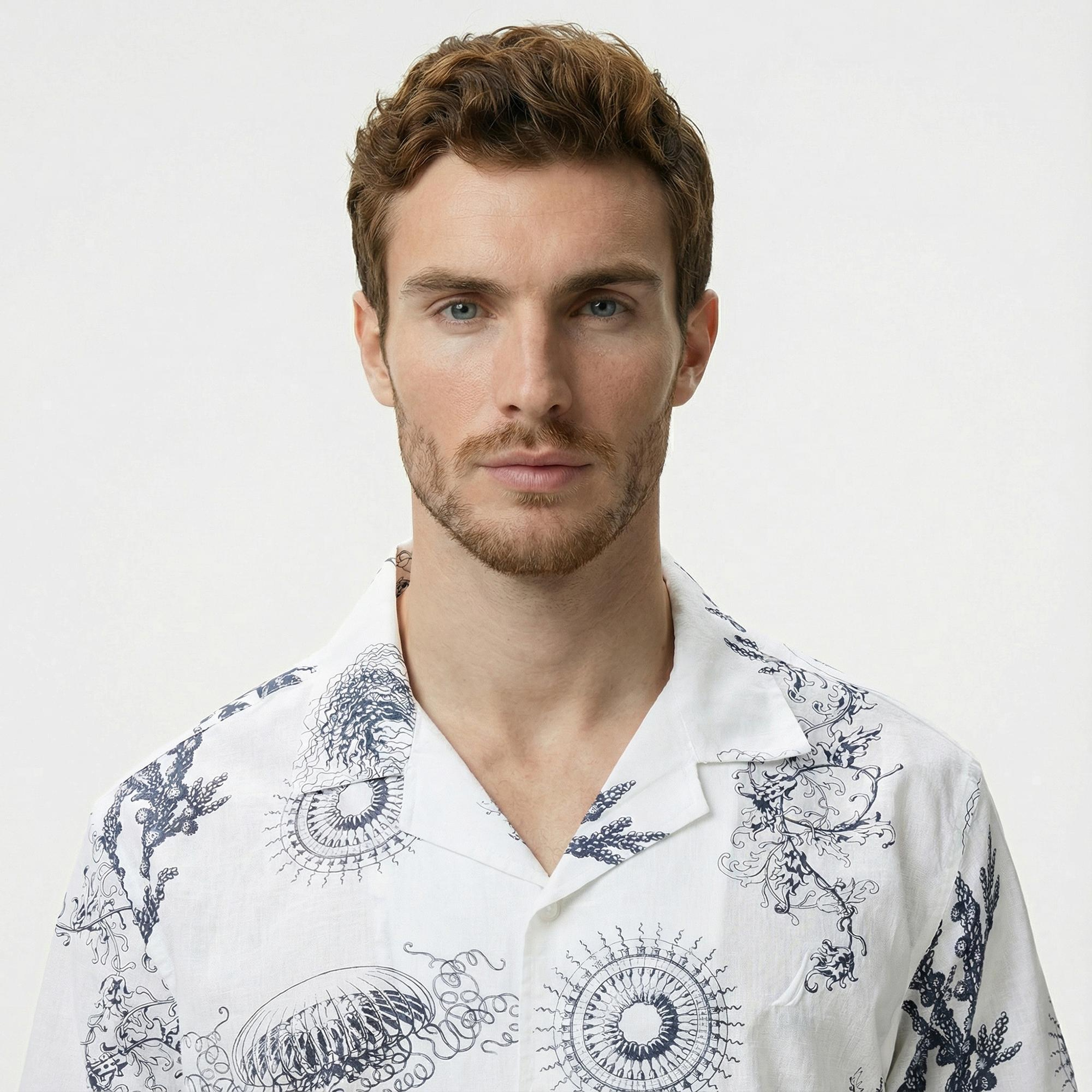 Nautica Erkek Beyaz Classic Fit Desenli Gömlek