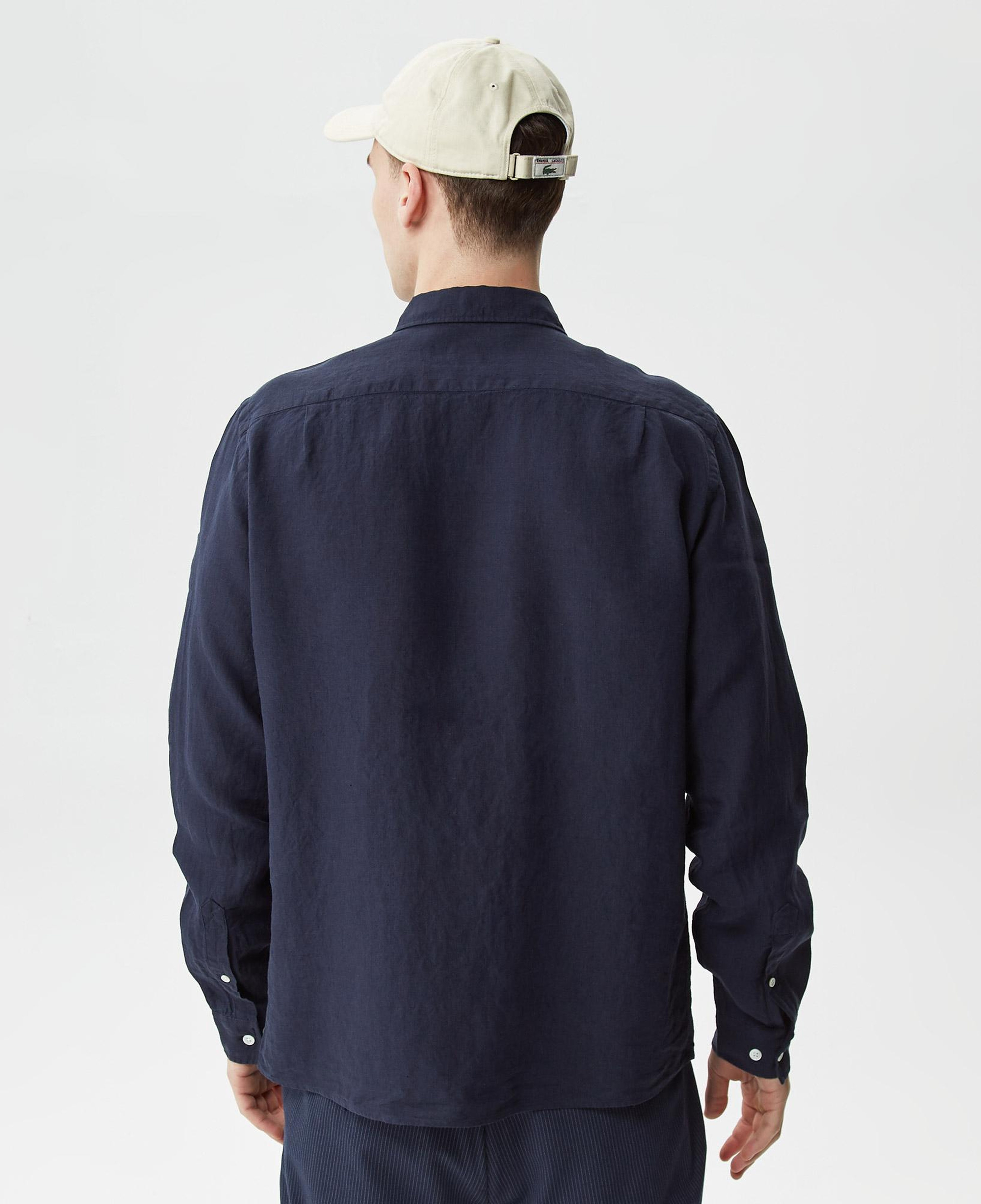 Lacoste Erkek Regular Fit Düğmeli Yaka Keten Lacivert Gömlek