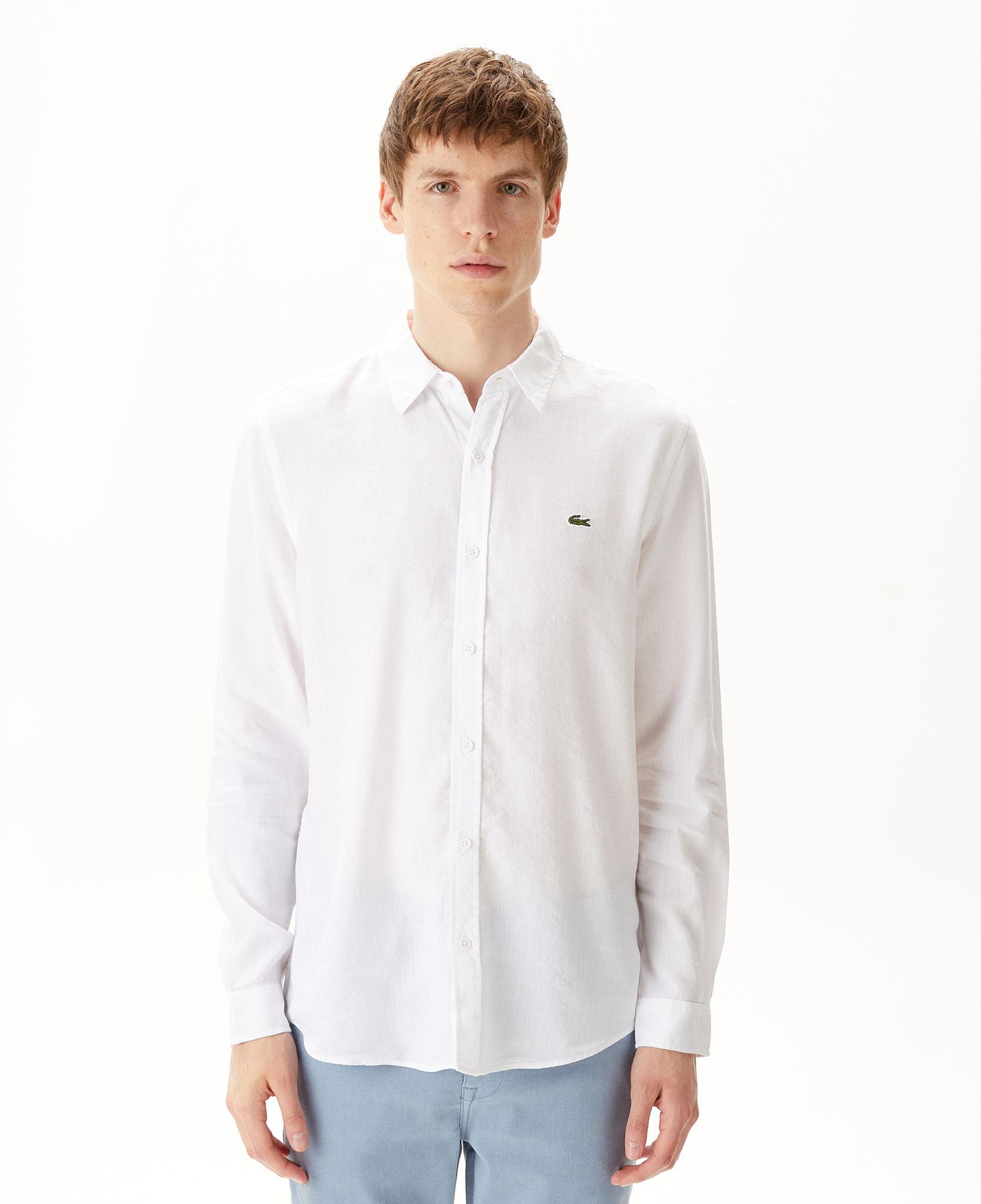 Lacoste Erkek Slim Fit Keten Beyaz Gömlek