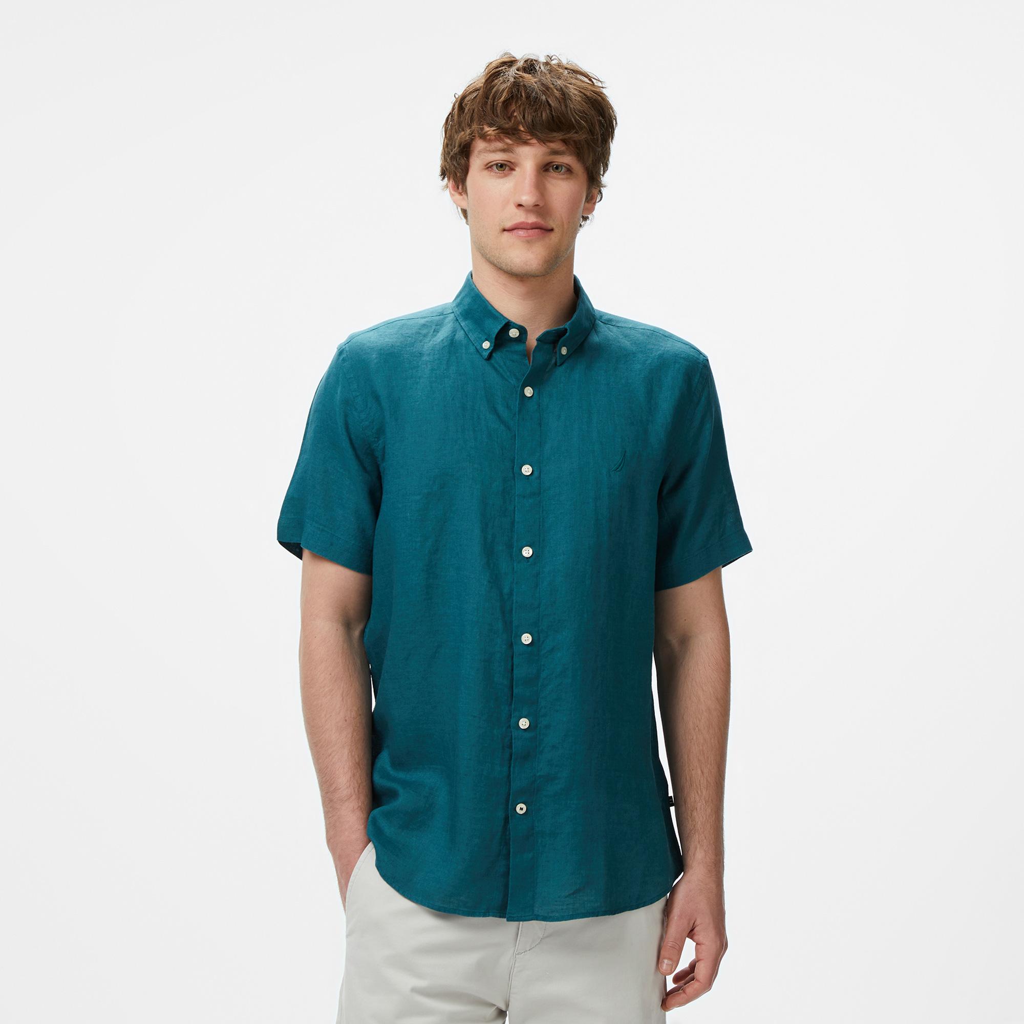 Nautica Erkek Yeşil Classic Fit Keten Gömlek