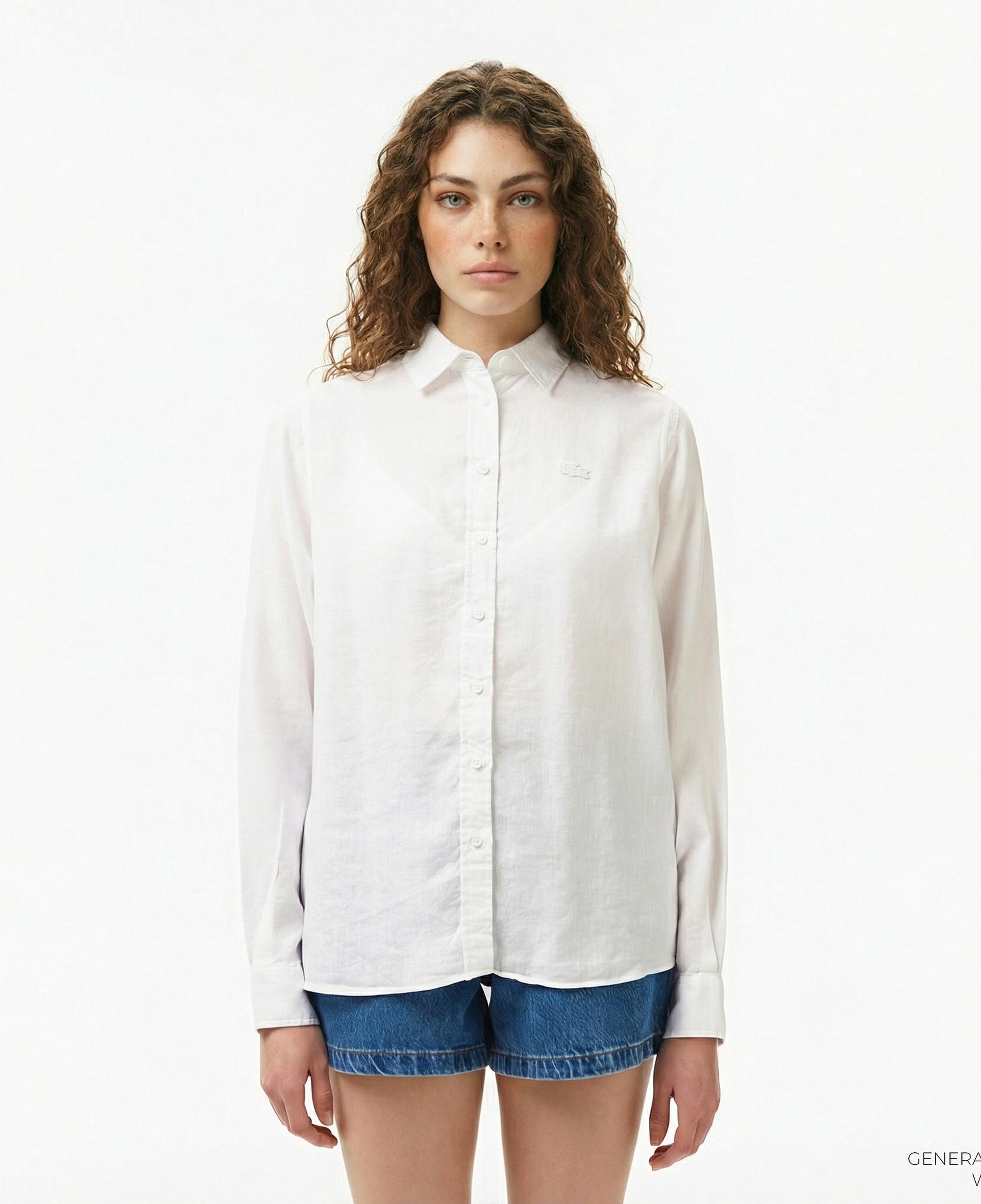 Lacoste Kadın Relaxed Fit Keten Beyaz Gömlek