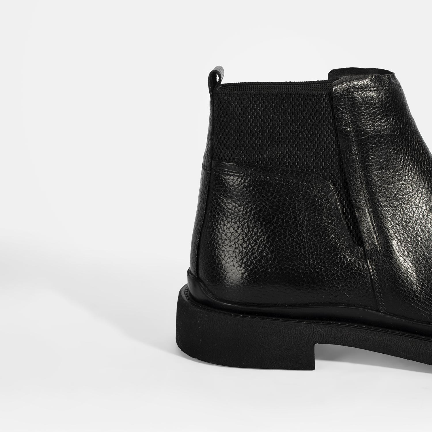 Erkek Siyah Lastik Detaylı Deri Bot