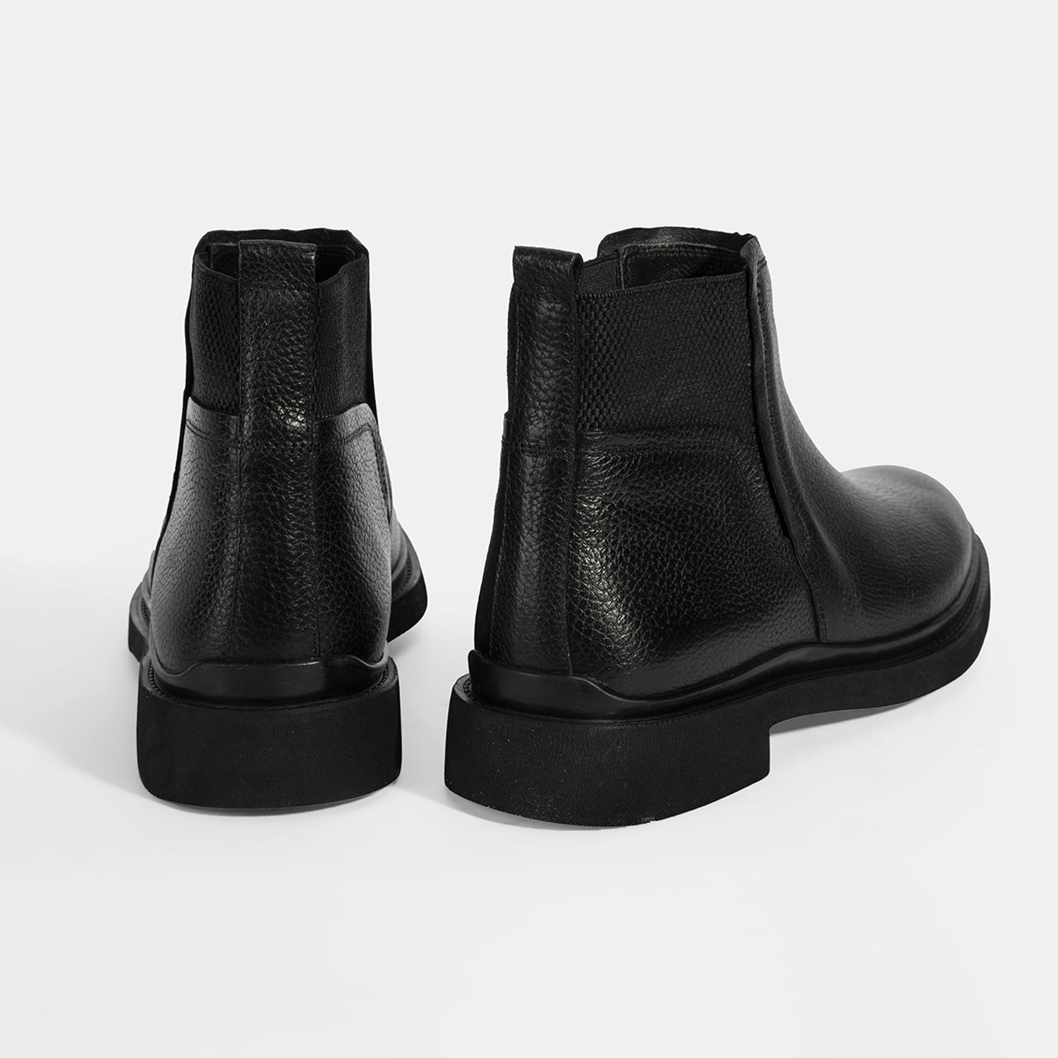 Erkek Siyah Lastik Detaylı Deri Bot