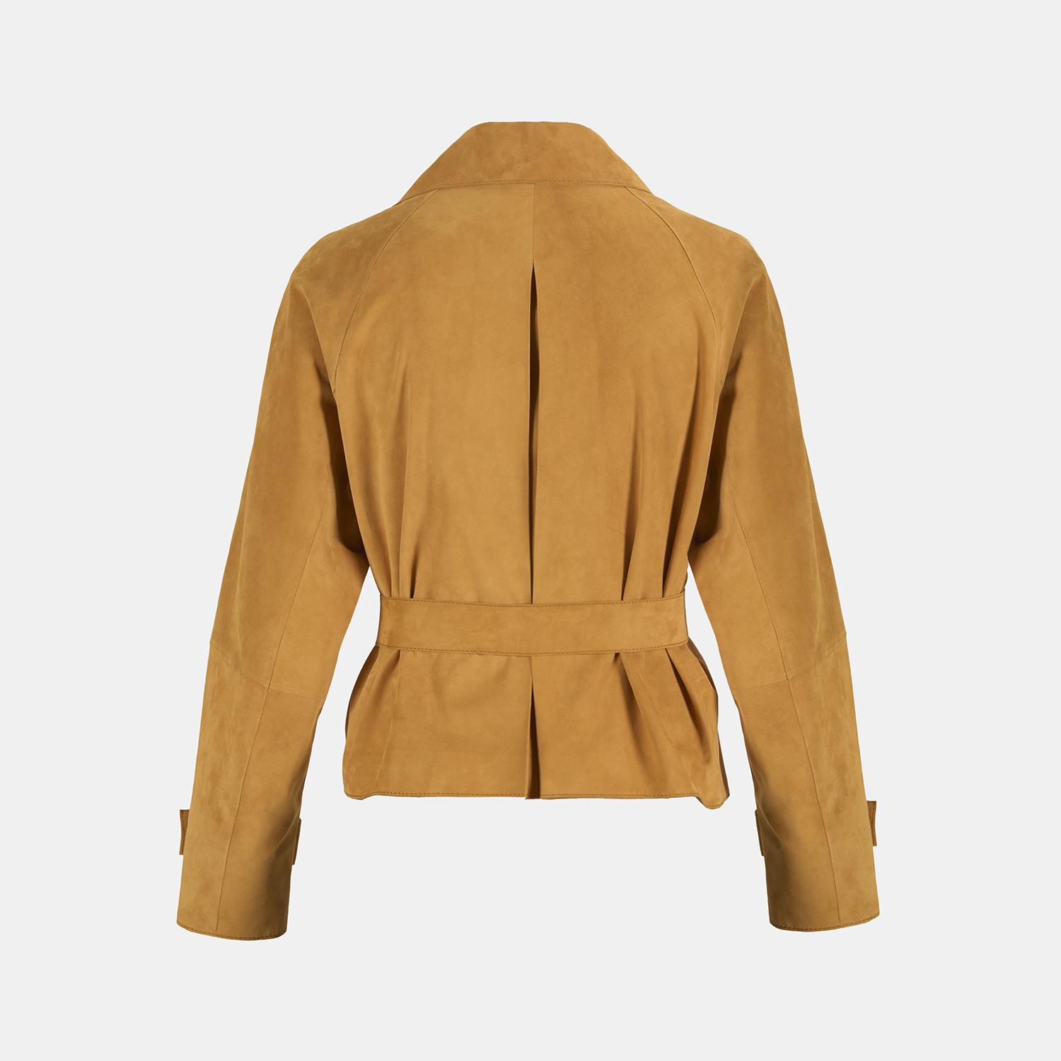 Limited Edition Kadın Turuncu Belden Bağlamalı Süet Kısa Trençkot