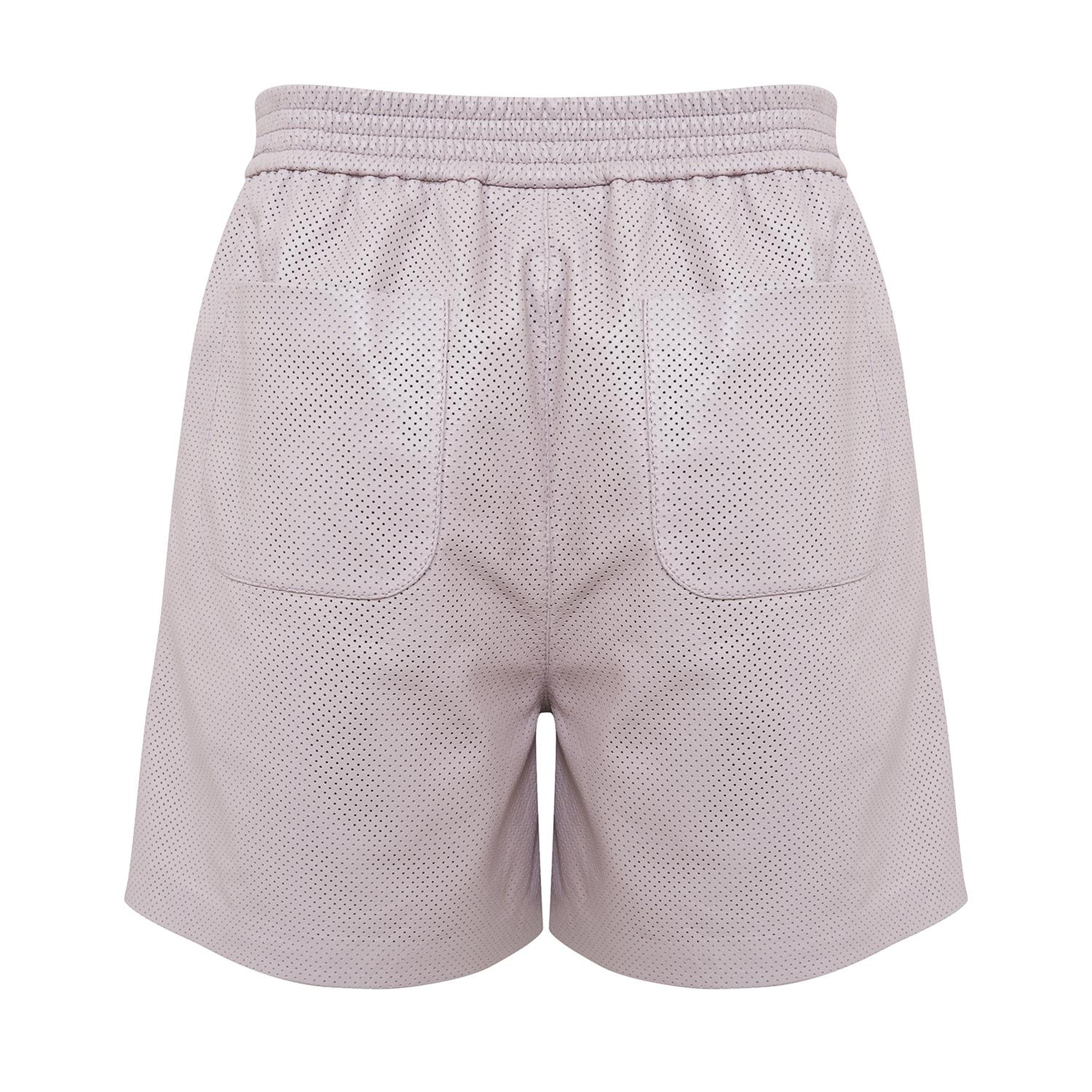 Ines Light Rose Kadın Yüksek Bel Perforeli Deri Şort