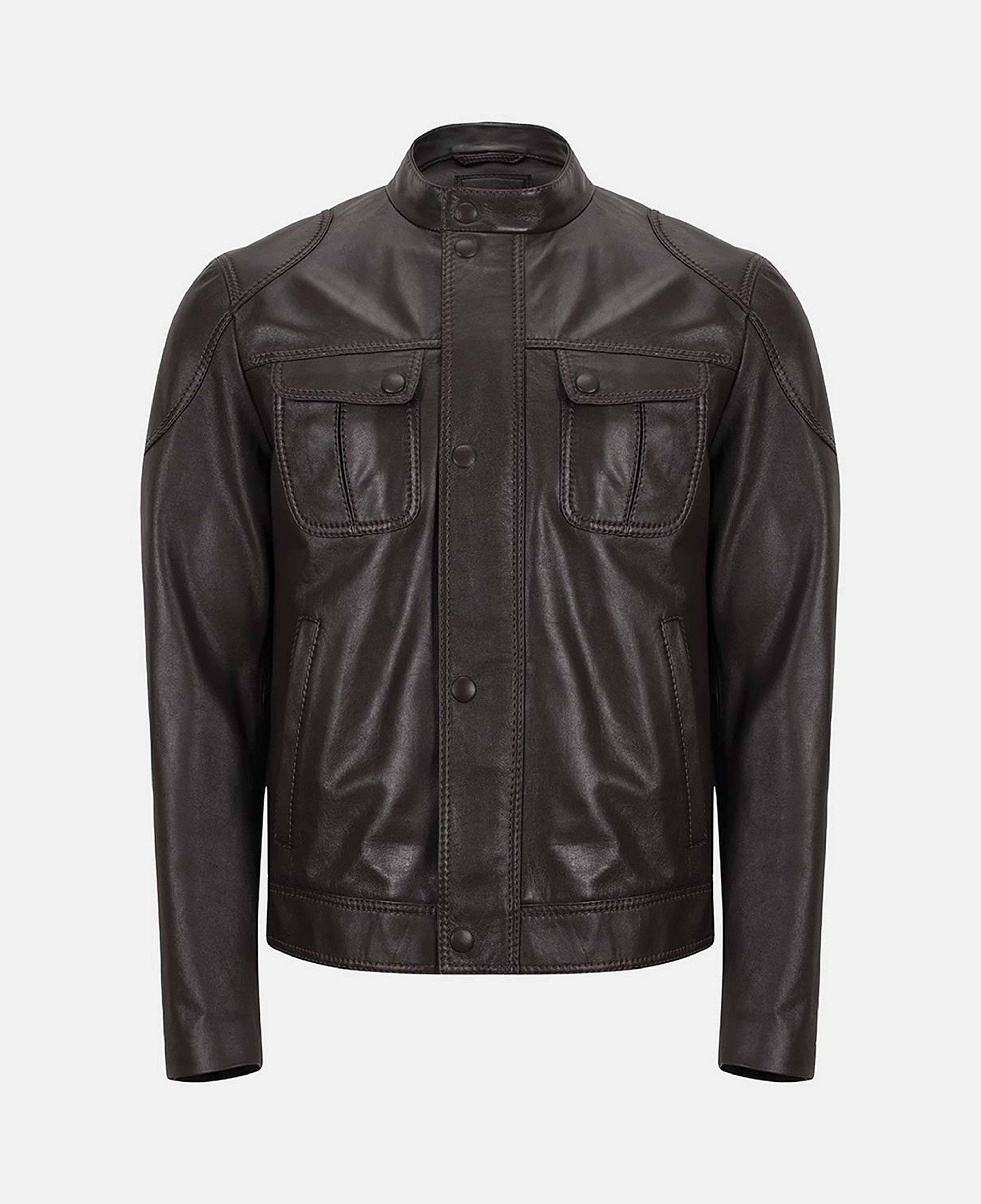 Erkek Koyu Kahve Hakim Yakalı Deri Ceket