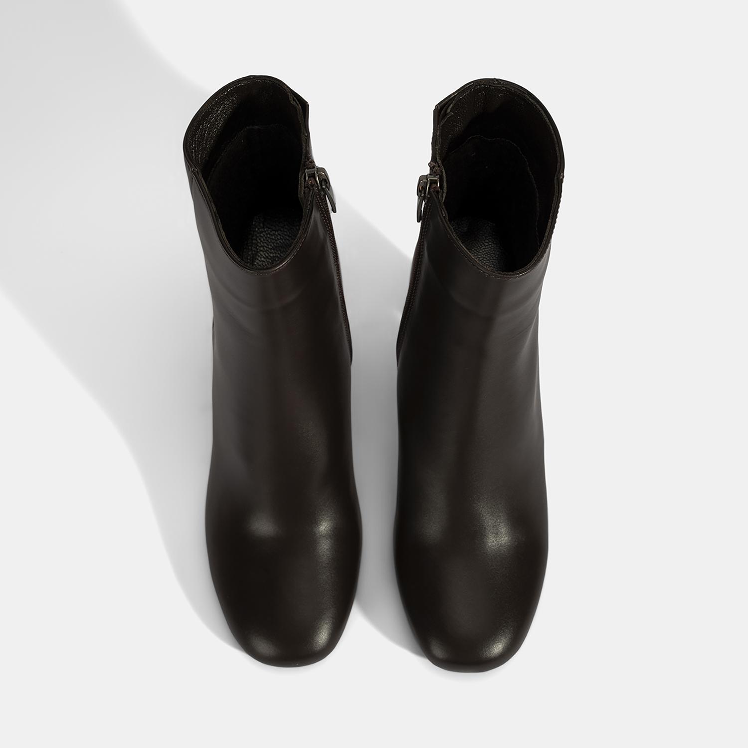 Kadın Kahve Topuklu Deri Bot