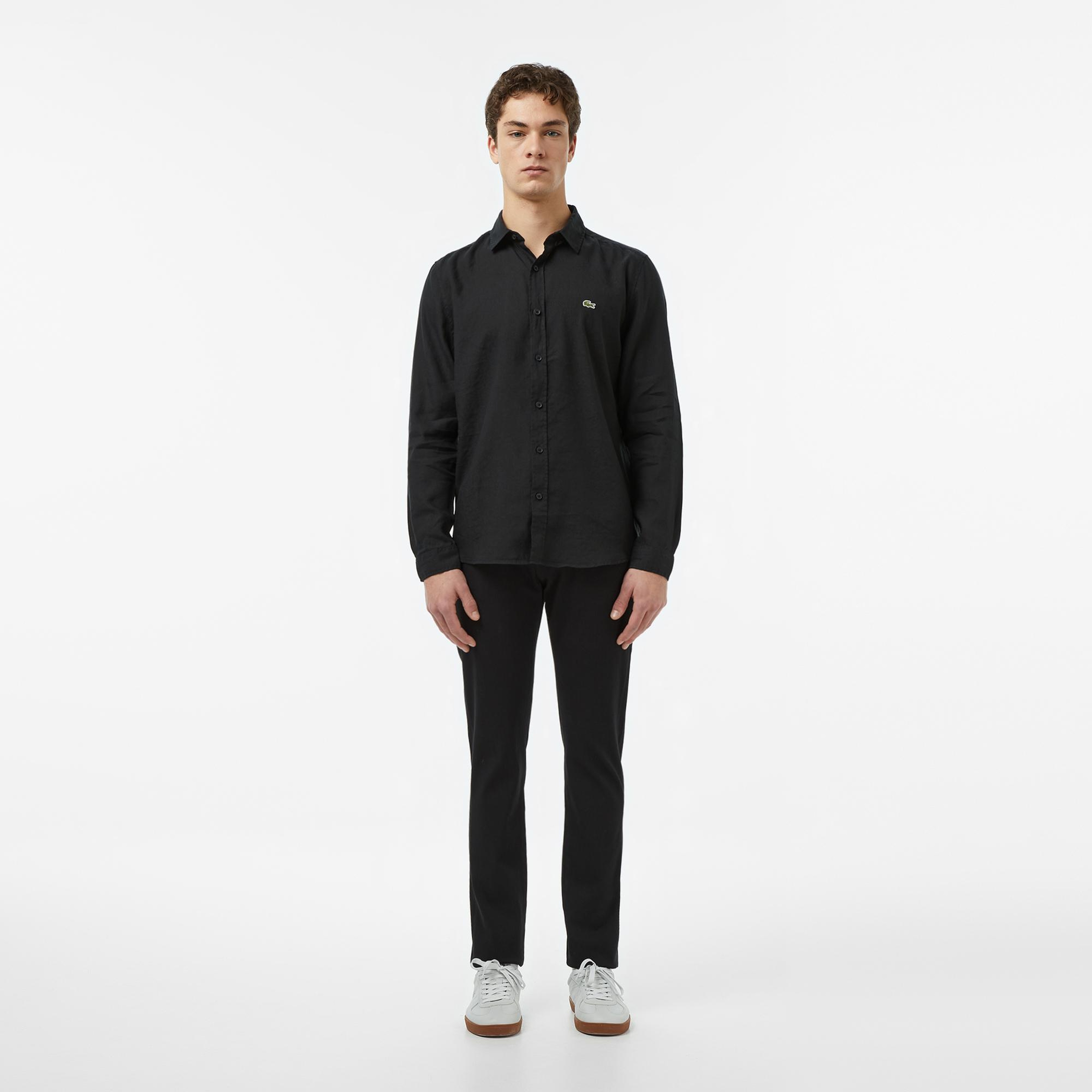 Lacoste Erkek Regular Fit Keten Siyah Gömlek