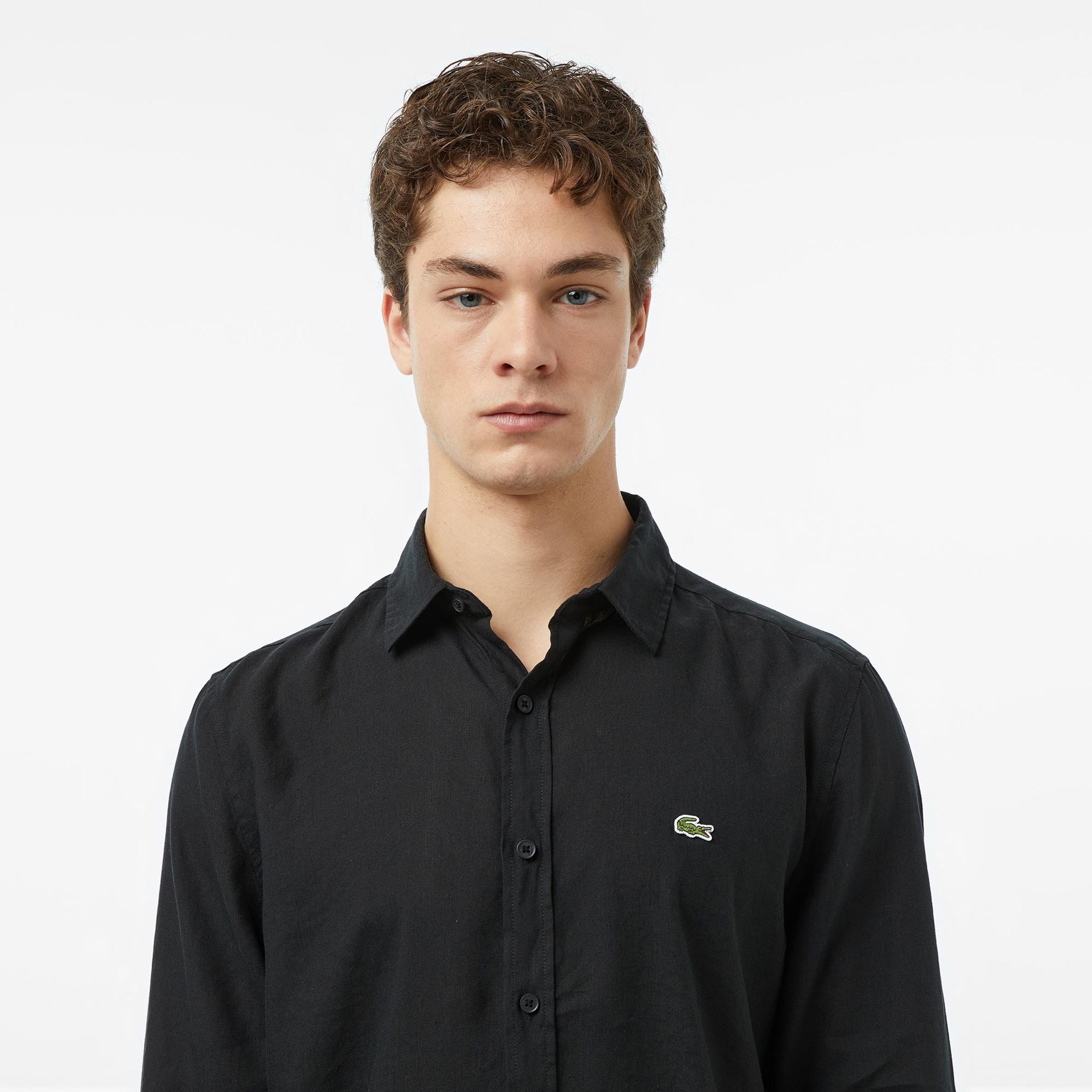 Lacoste Erkek Regular Fit Keten Siyah Gömlek