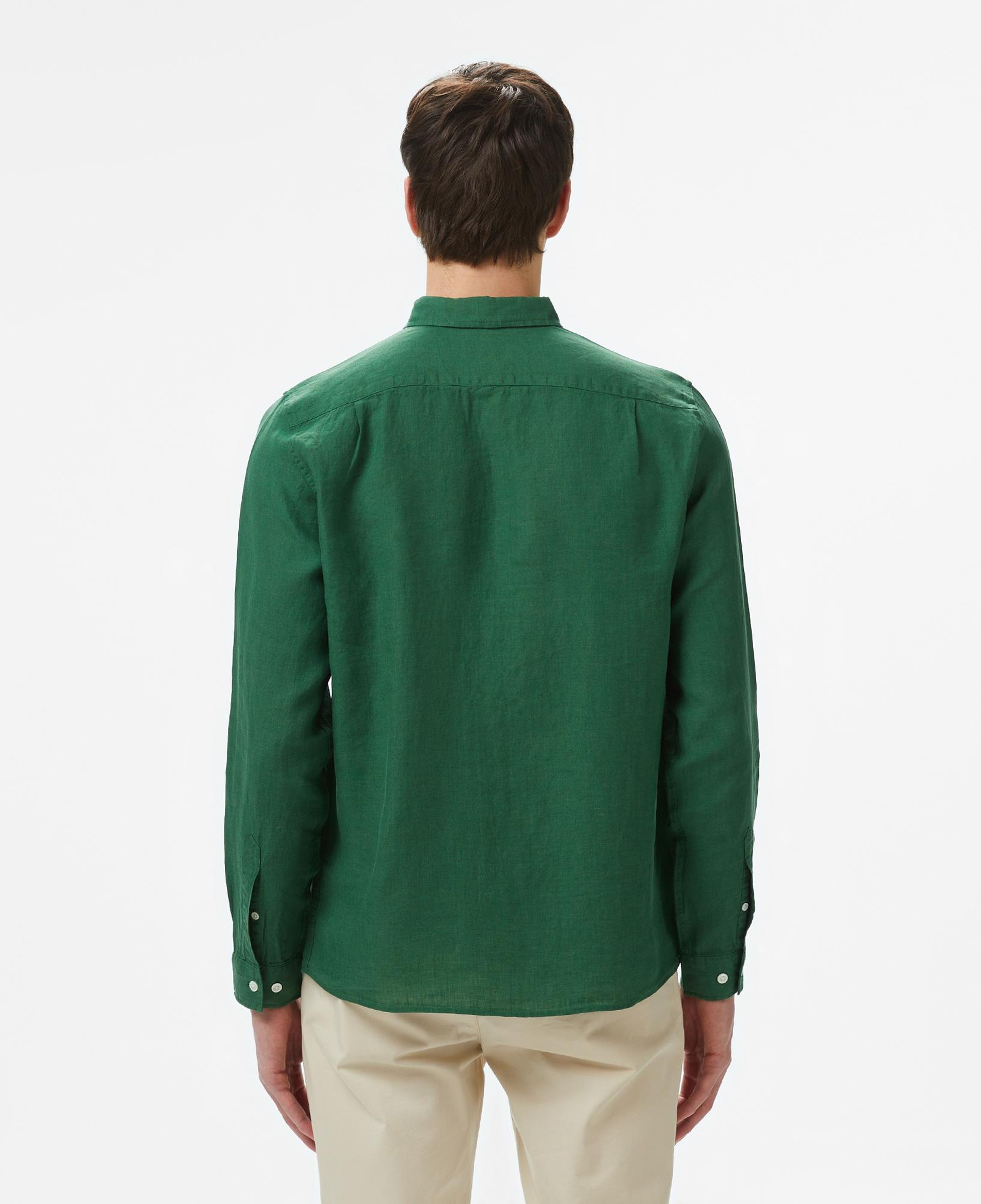 Lacoste Erkek Regular Fit Düğmeli Yaka Keten Koyu Yeşil Gömlek