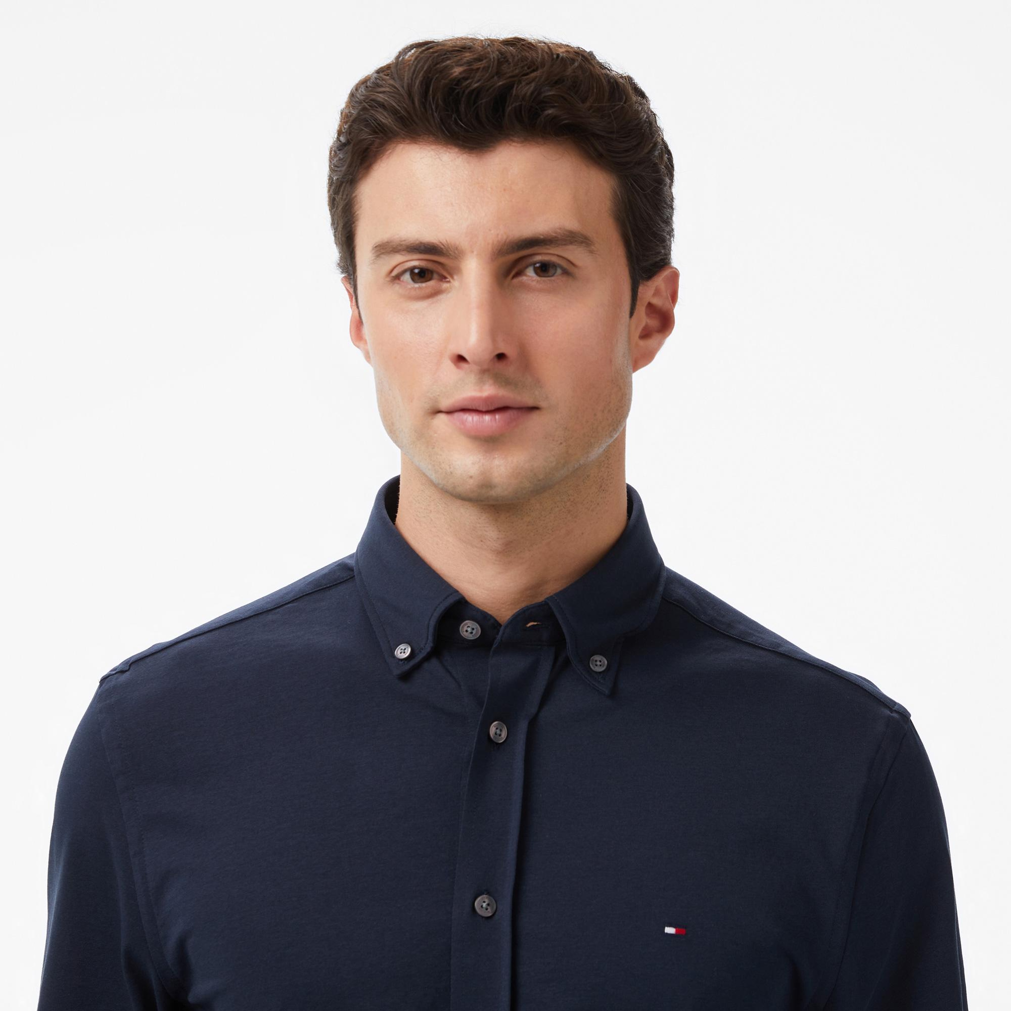 Tommy Hilfiger Performance Knit Solid Erkek Lacivert Gömlek