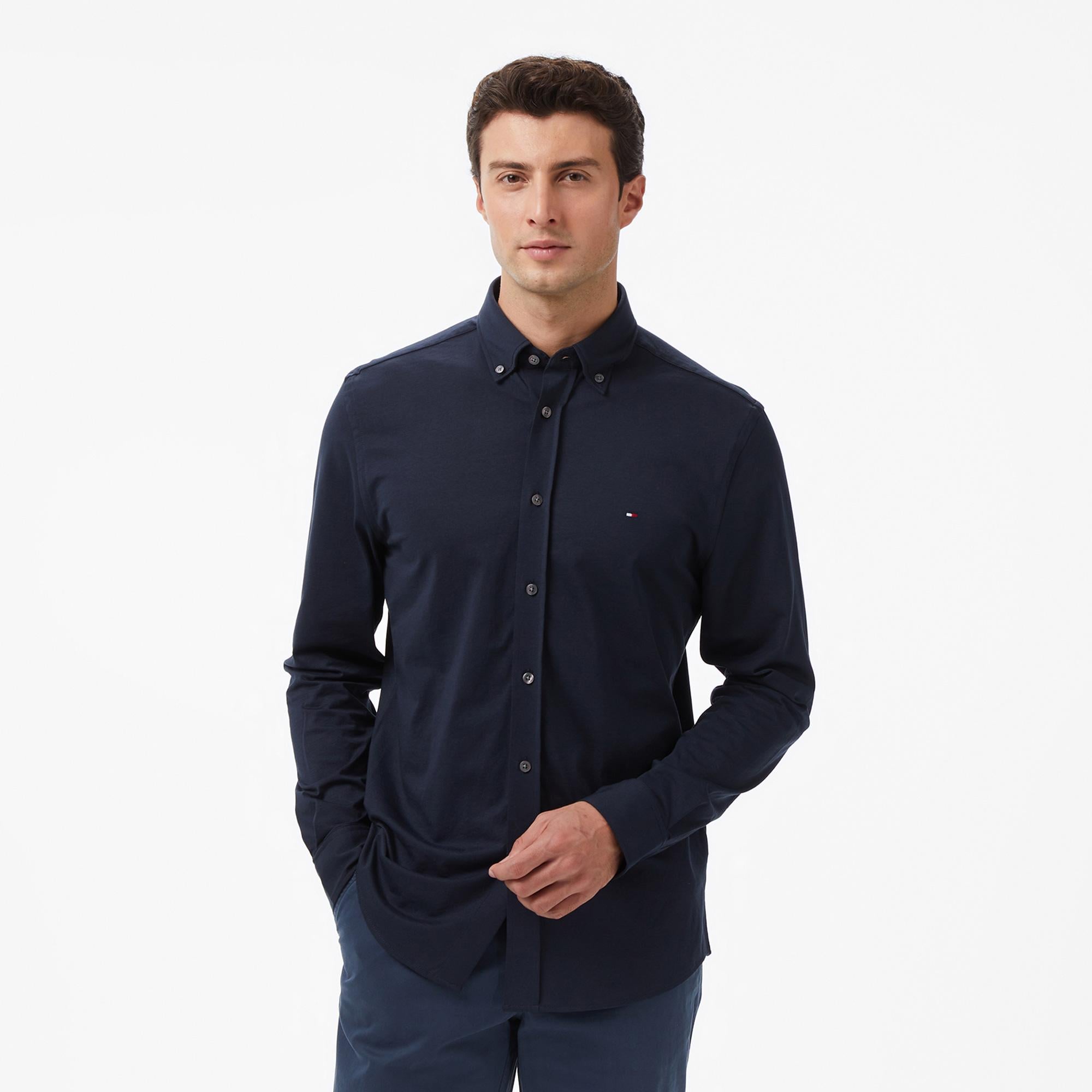Tommy Hilfiger Performance Knit Solid Erkek Lacivert Gömlek