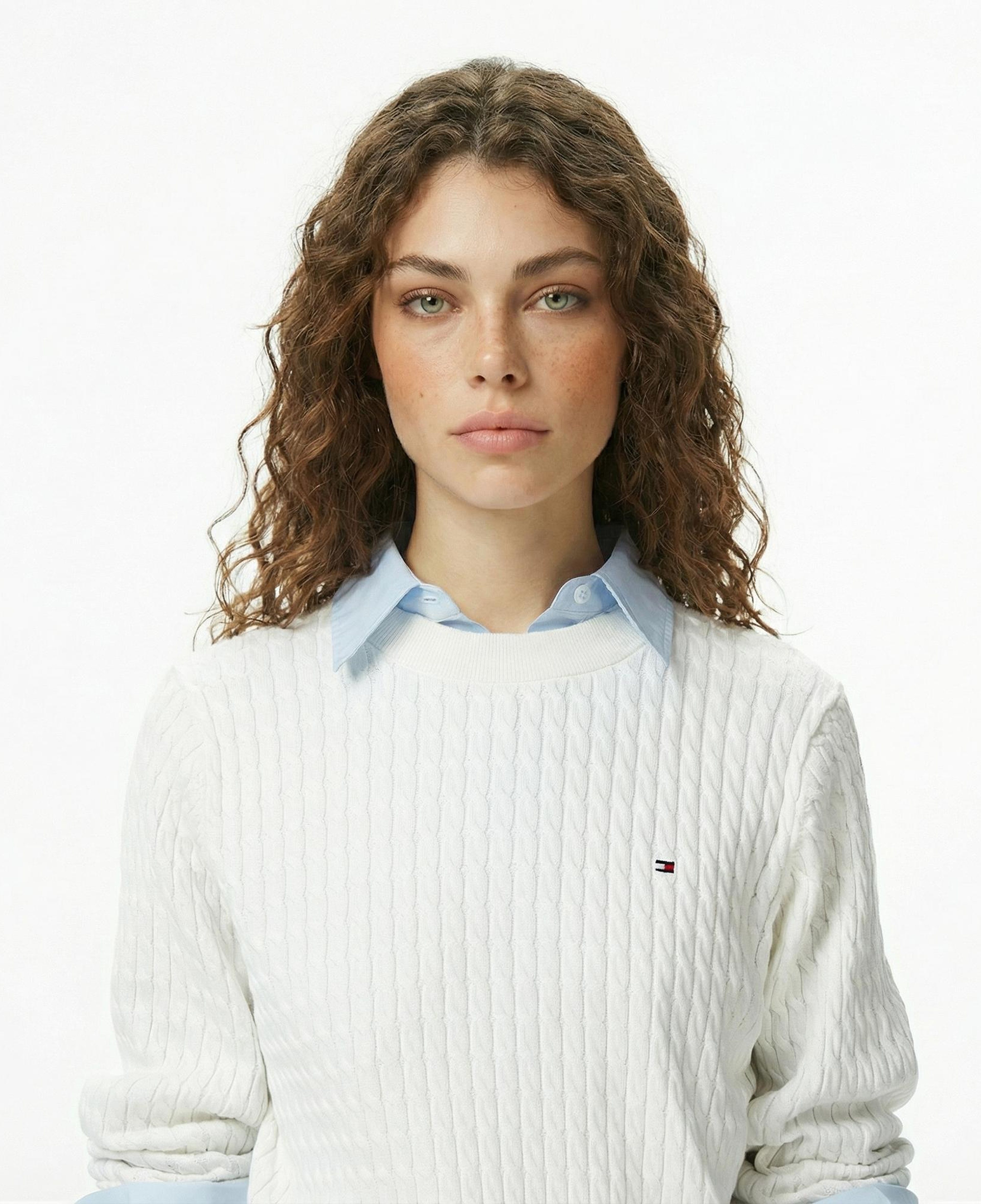 Tommy Hilfiger Cable Fine Kadın Beyaz Kazak