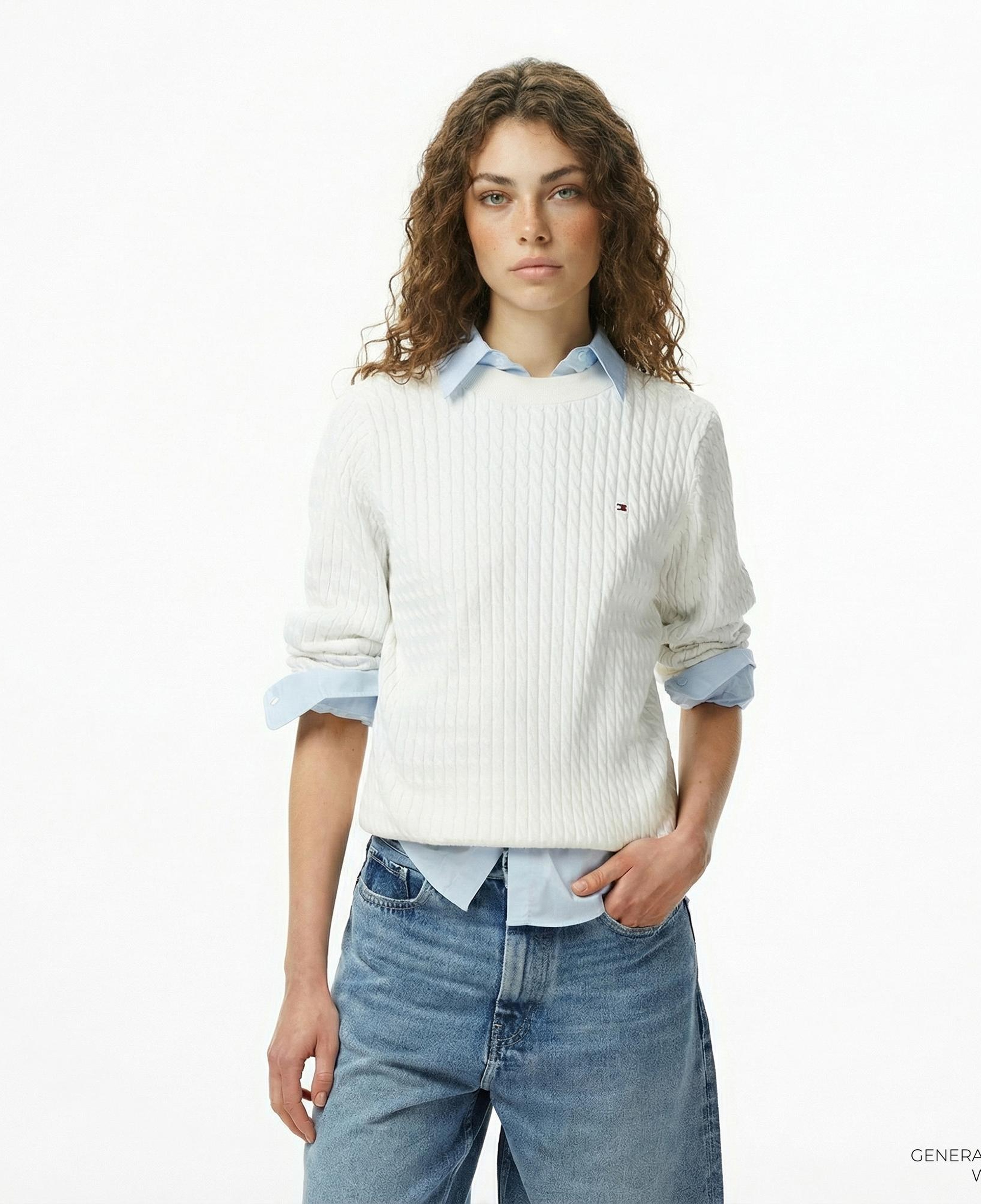 Tommy Hilfiger Cable Fine Kadın Beyaz Kazak