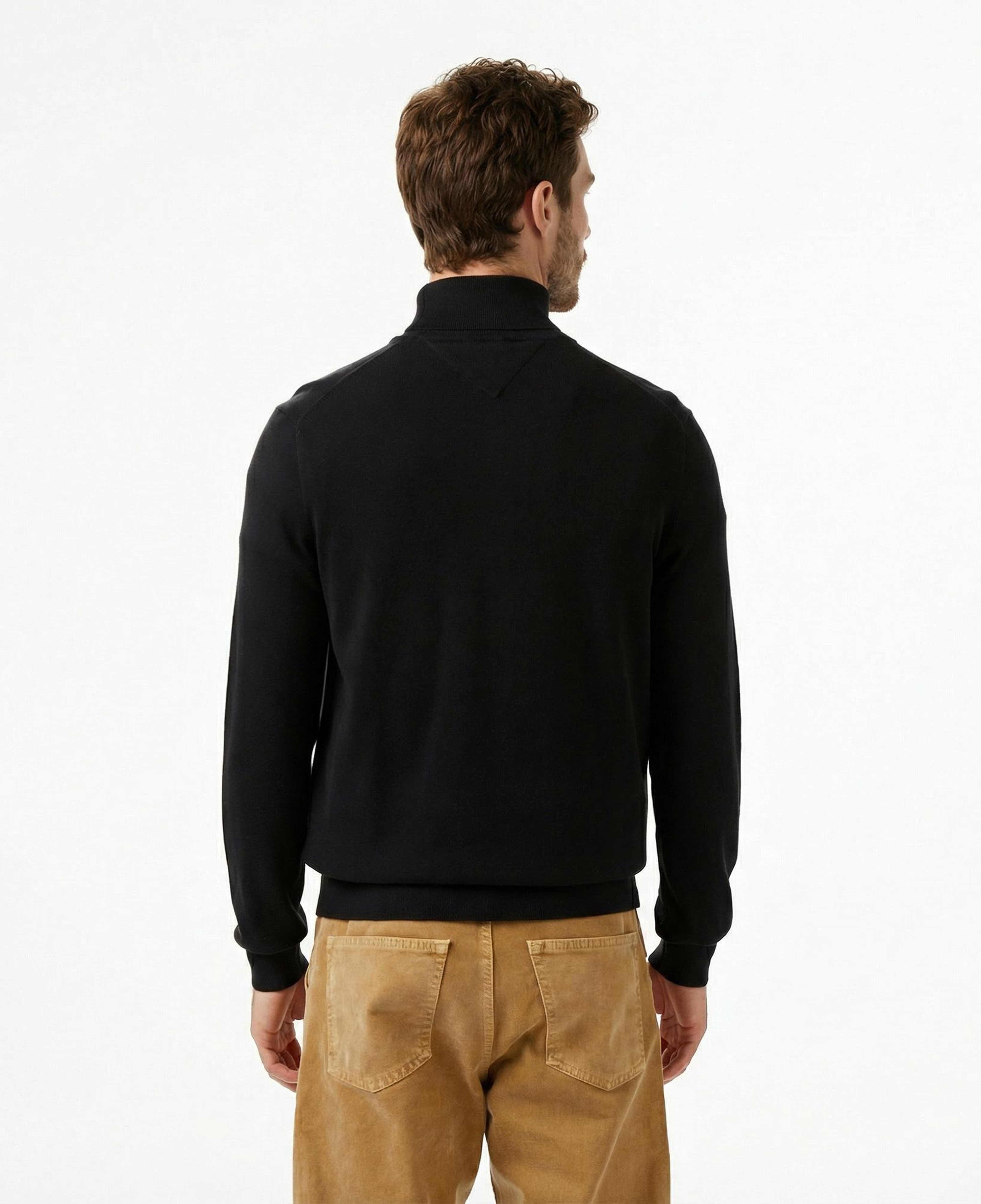 Tommy Hilfiger Essential Cotton Mock Erkek Yarım Fermuarlı Triko Siyah Kazak