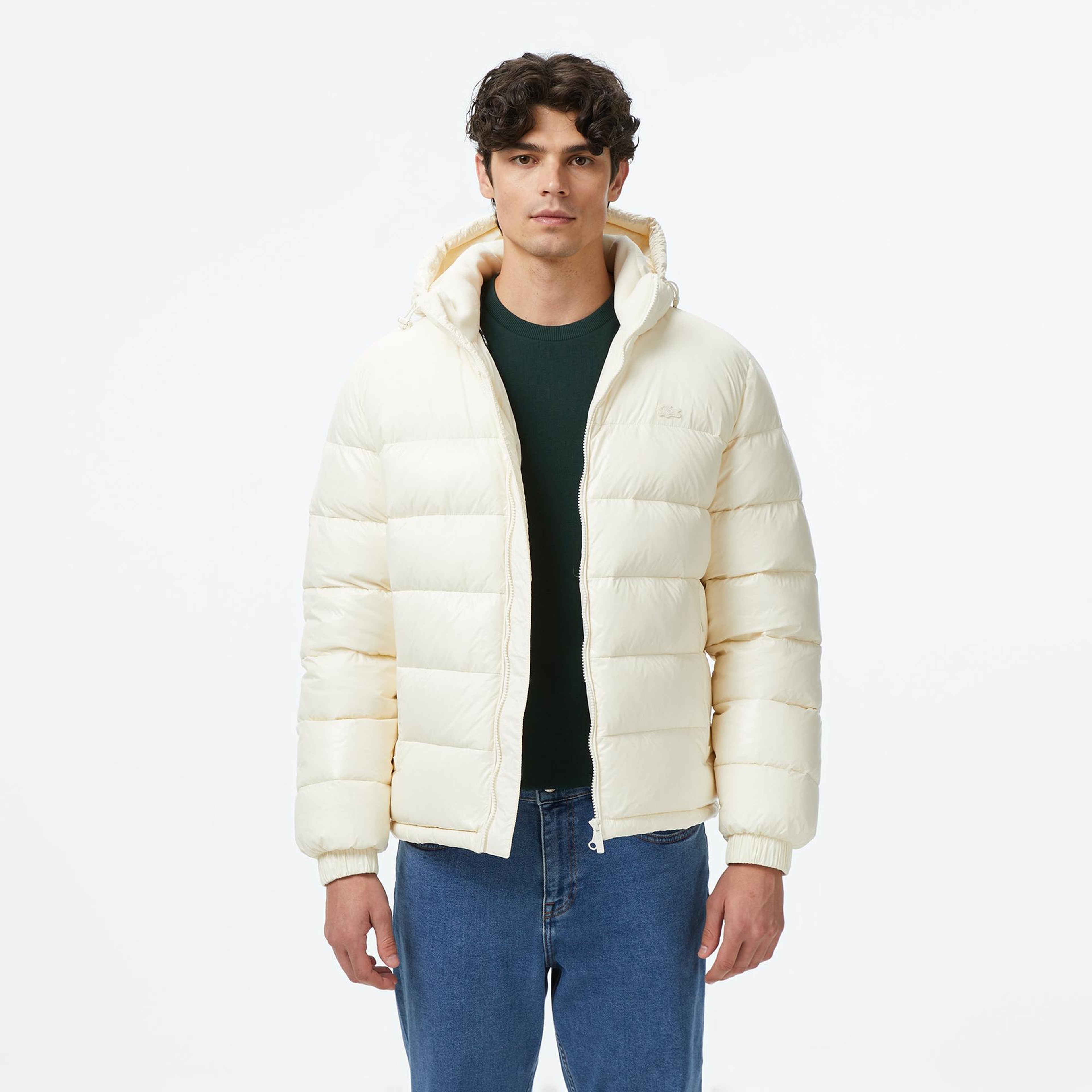 Lacoste Erkek Kapüşonlu Beyaz Mont