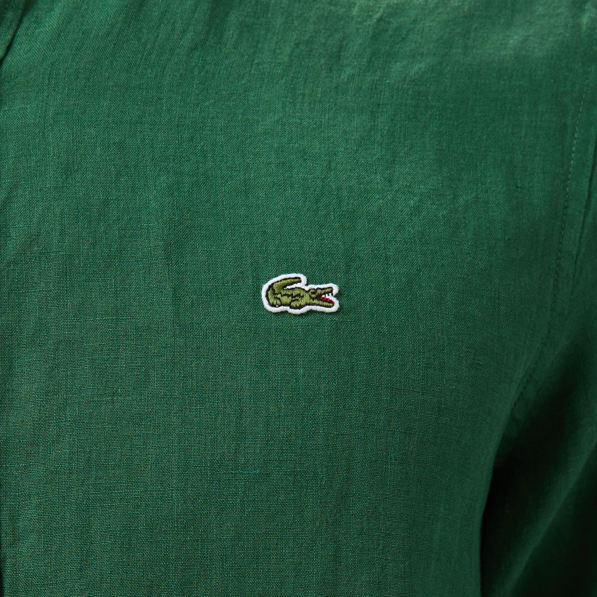 Lacoste Erkek Regular Fit Düğmeli Yaka Keten Koyu Yeşil Gömlek