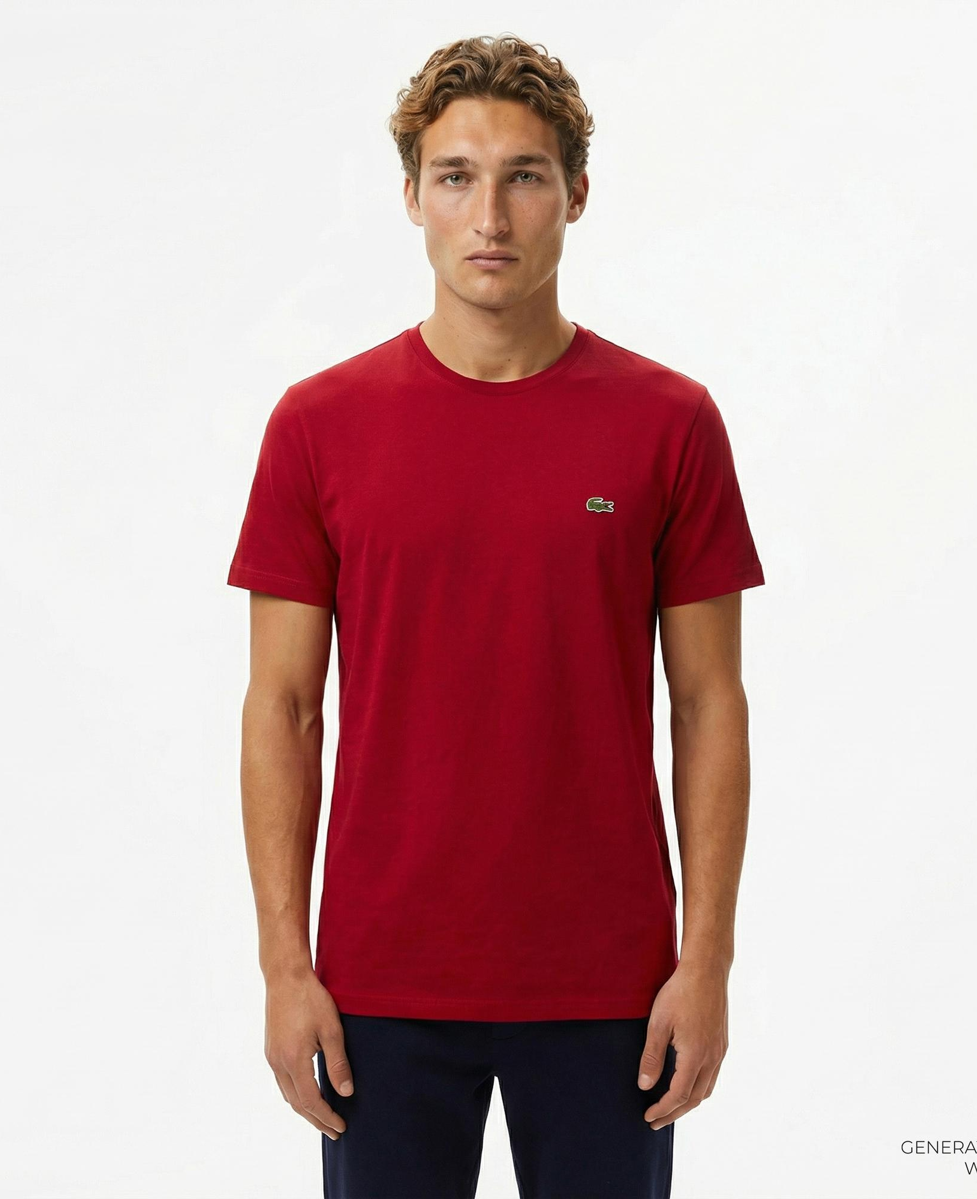 Lacoste Erkek Slim Fit Bisiklet Yaka Bordo T-Shirt